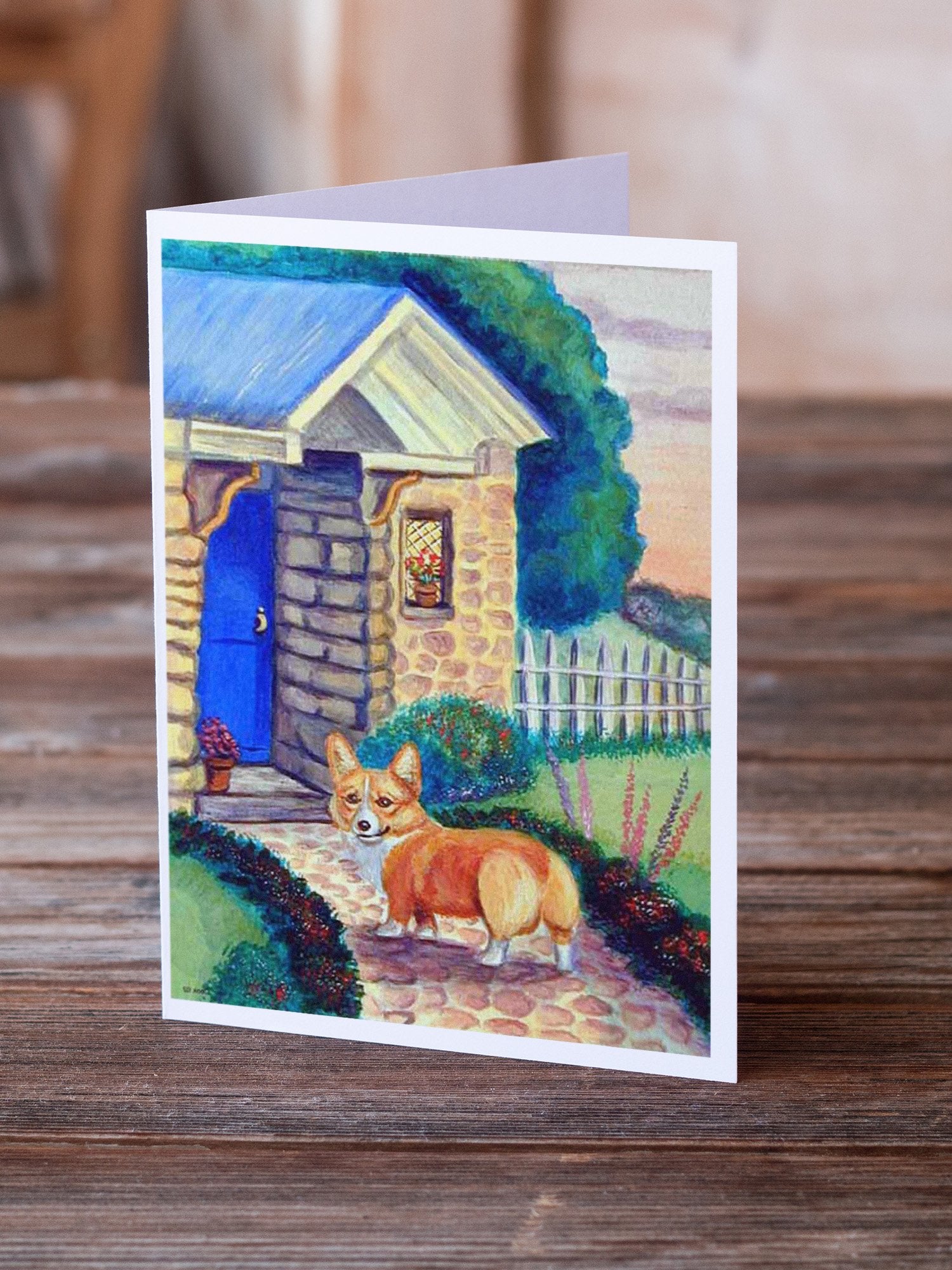 Corgi at the Cottage  Greeting Cards and Envelopes Pack of 8 - the-store.com