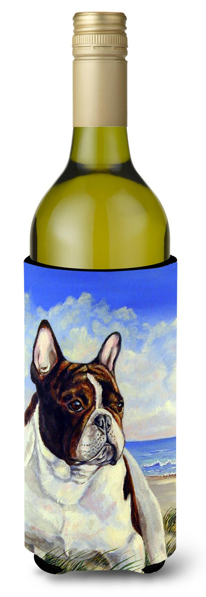 French Bulldog at the beach Wine Bottle Beverage Insulator Beverage Insulator Hugger by Caroline&#39;s Treasures