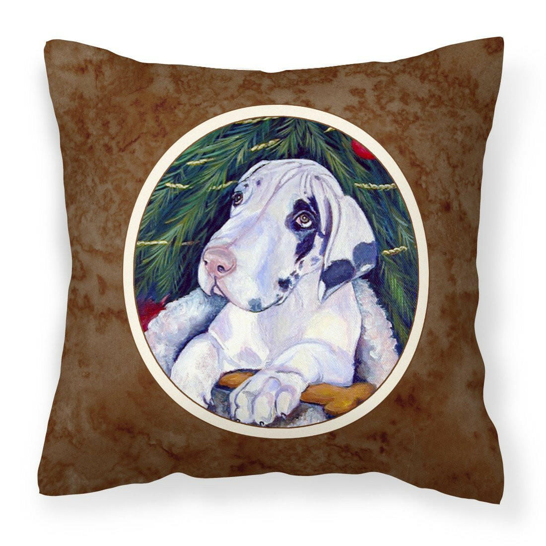 Christmas Tree with Harlequin Great Dane Fabric Decorative Pillow 7172PW1414 - the-store.com