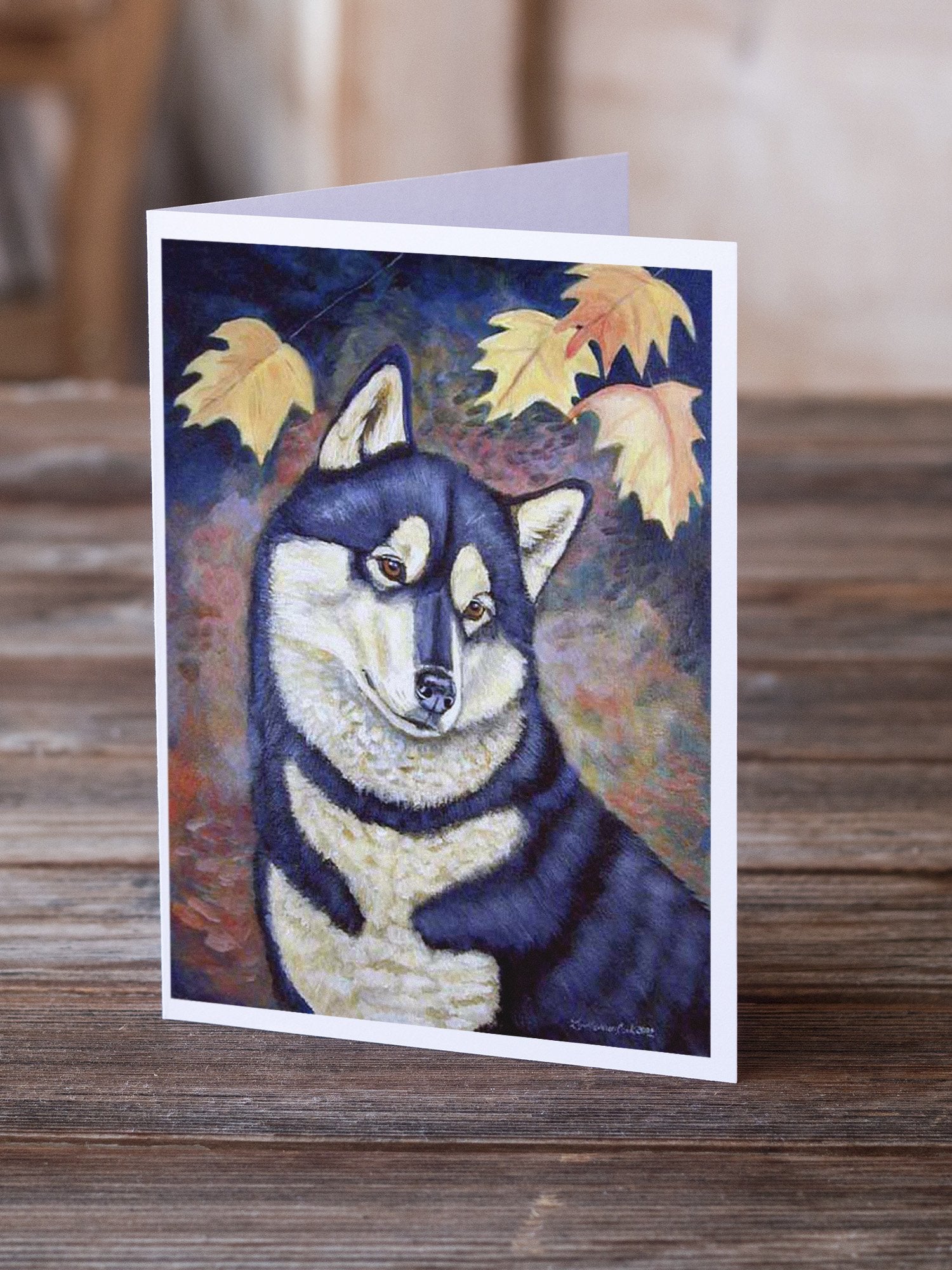Fall Leaves Siberian Husky  Greeting Cards and Envelopes Pack of 8 - the-store.com