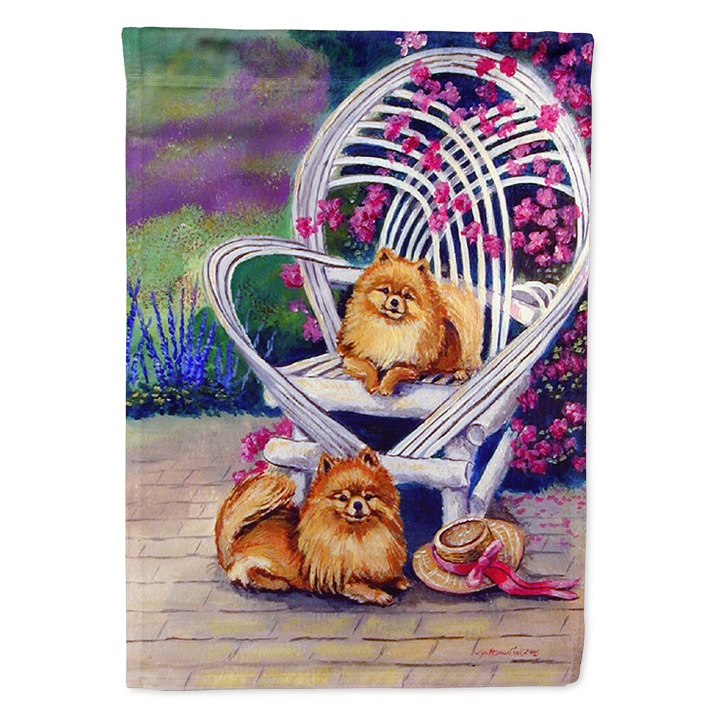 Red Pomeranians on the patio Flag Canvas House Size