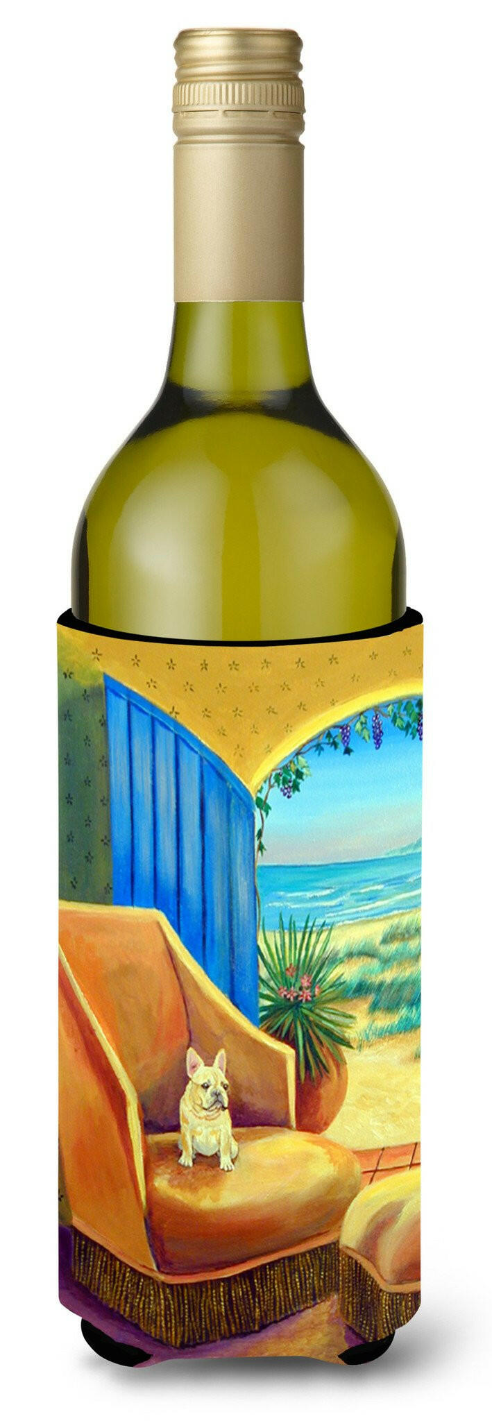 French Bulldog at the beach cottage Wine Bottle Beverage Insulator Beverage Insulator Hugger by Caroline&#39;s Treasures