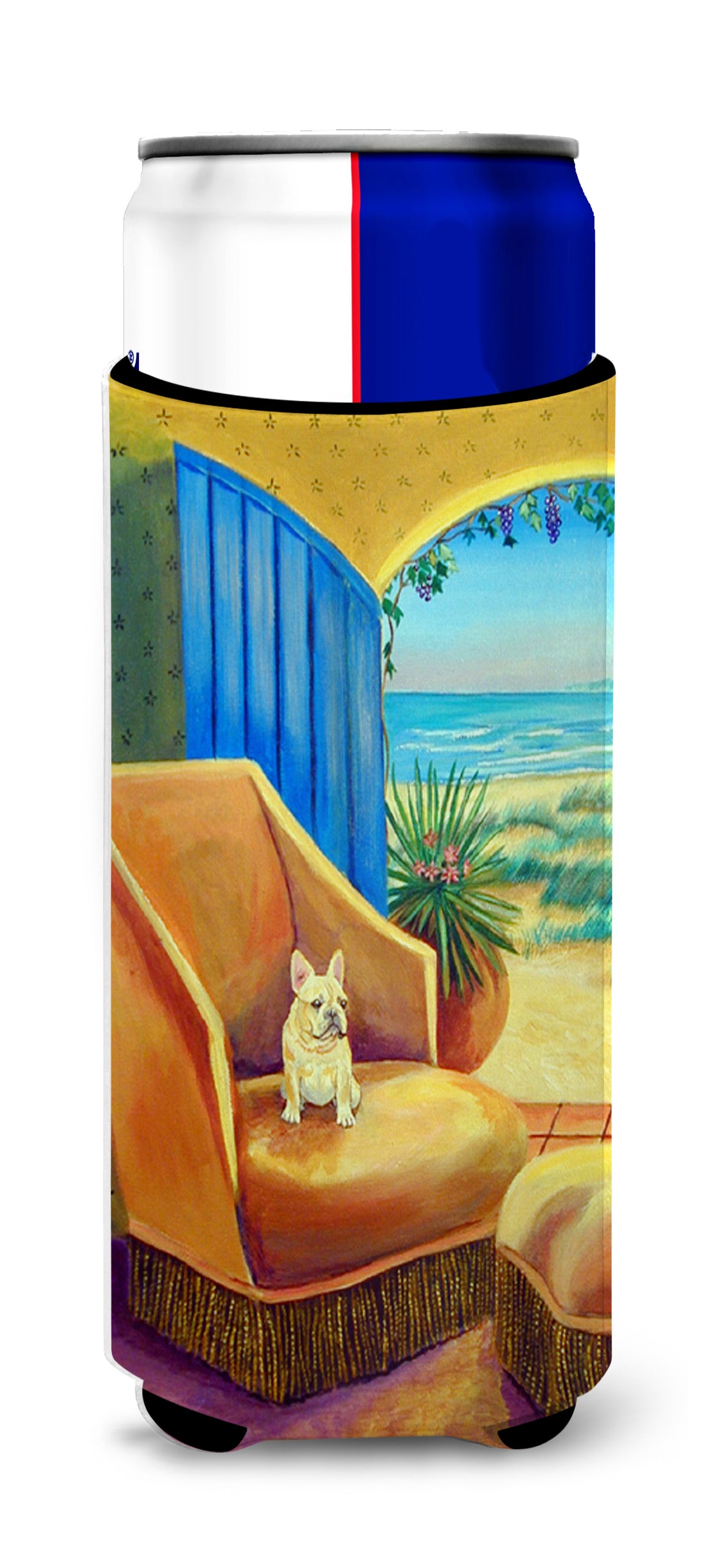 French Bulldog at the beach cottage Ultra Beverage Insulators for slim cans 7181MUK