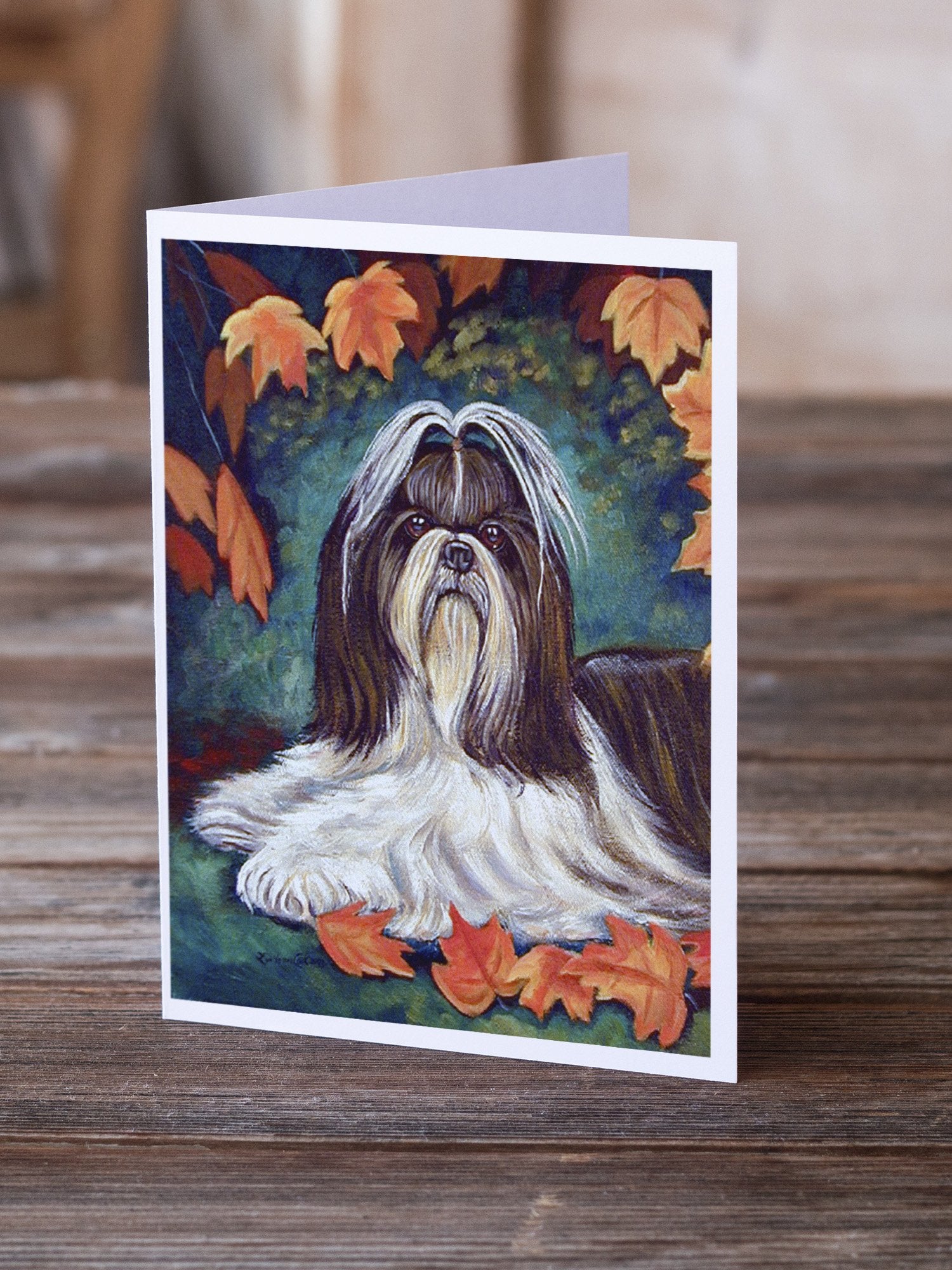 Autumn Leaves Shih Tzu  Greeting Cards and Envelopes Pack of 8 - the-store.com