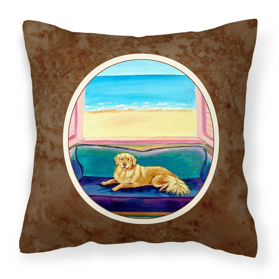 Golden Retriever Couch Sitting Fabric Decorative Pillow 7188PW1414 - the-store.com