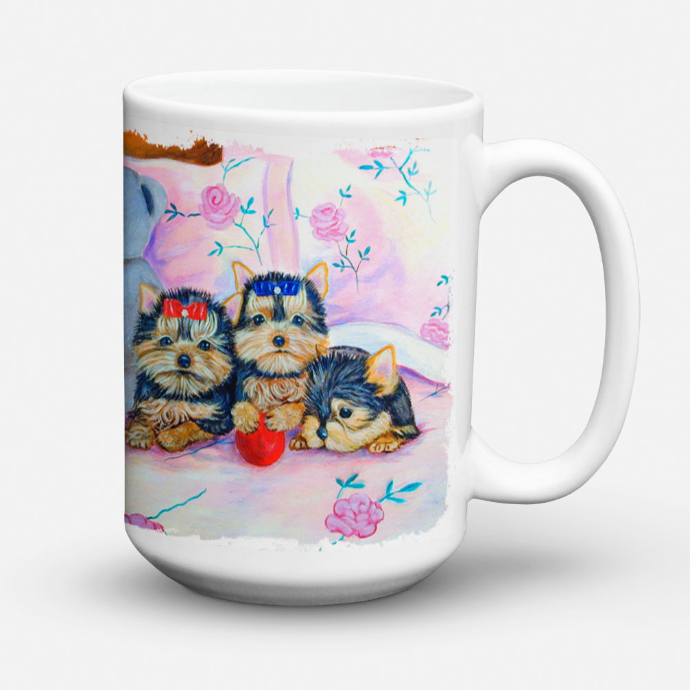 Yorkie Puppies three in a row Dishwasher Safe Microwavable Ceramic Coffee Mug 15 ounce 7192CM15  the-store.com.