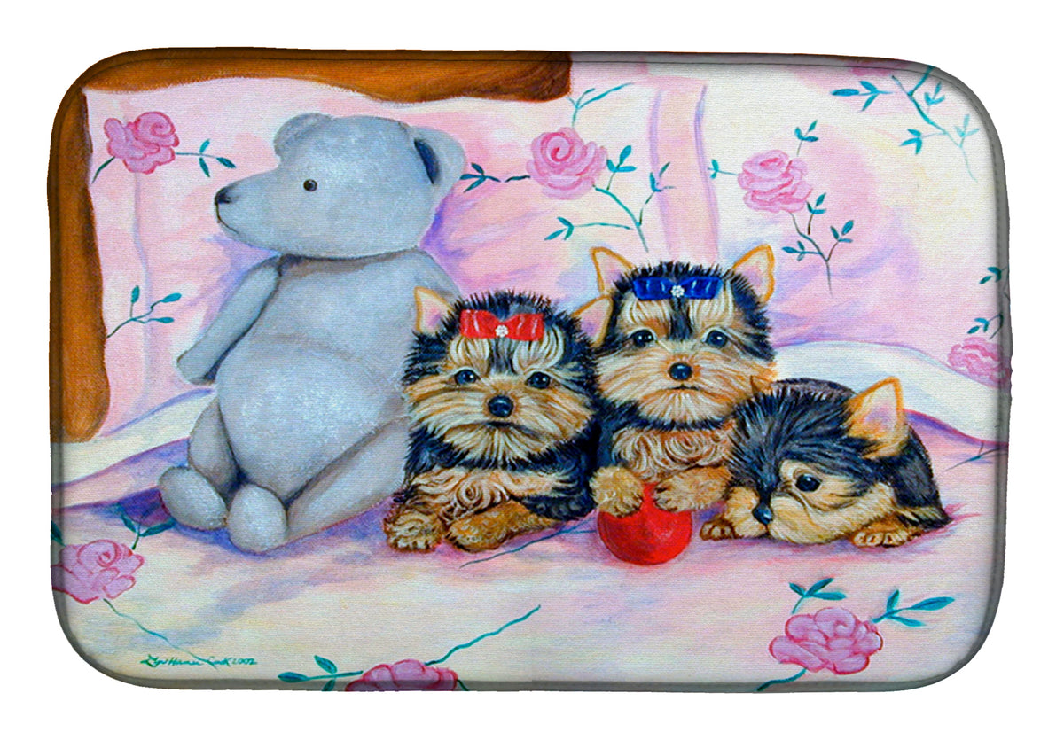 Yorkie Puppies three in a row Dish Drying Mat 7192DDM