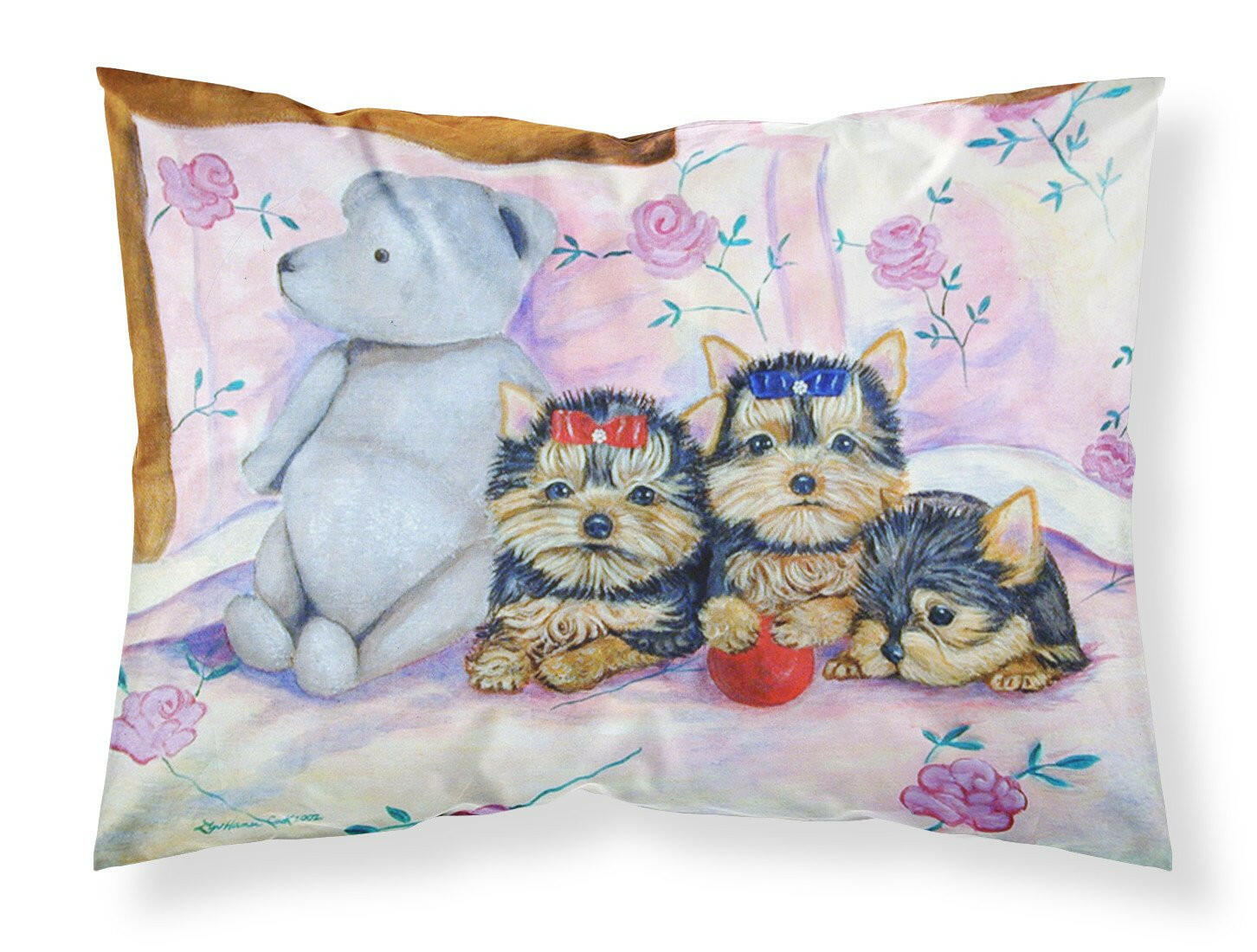 Yorkie Puppies three in a row Moisture wicking Fabric standard pillowcase by Caroline's Treasures