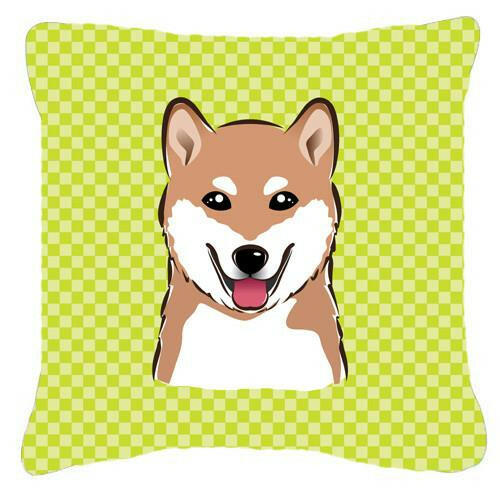 Checkerboard Lime Green Shiba Inu Canvas Fabric Decorative Pillow BB1287PW1414 - the-store.com