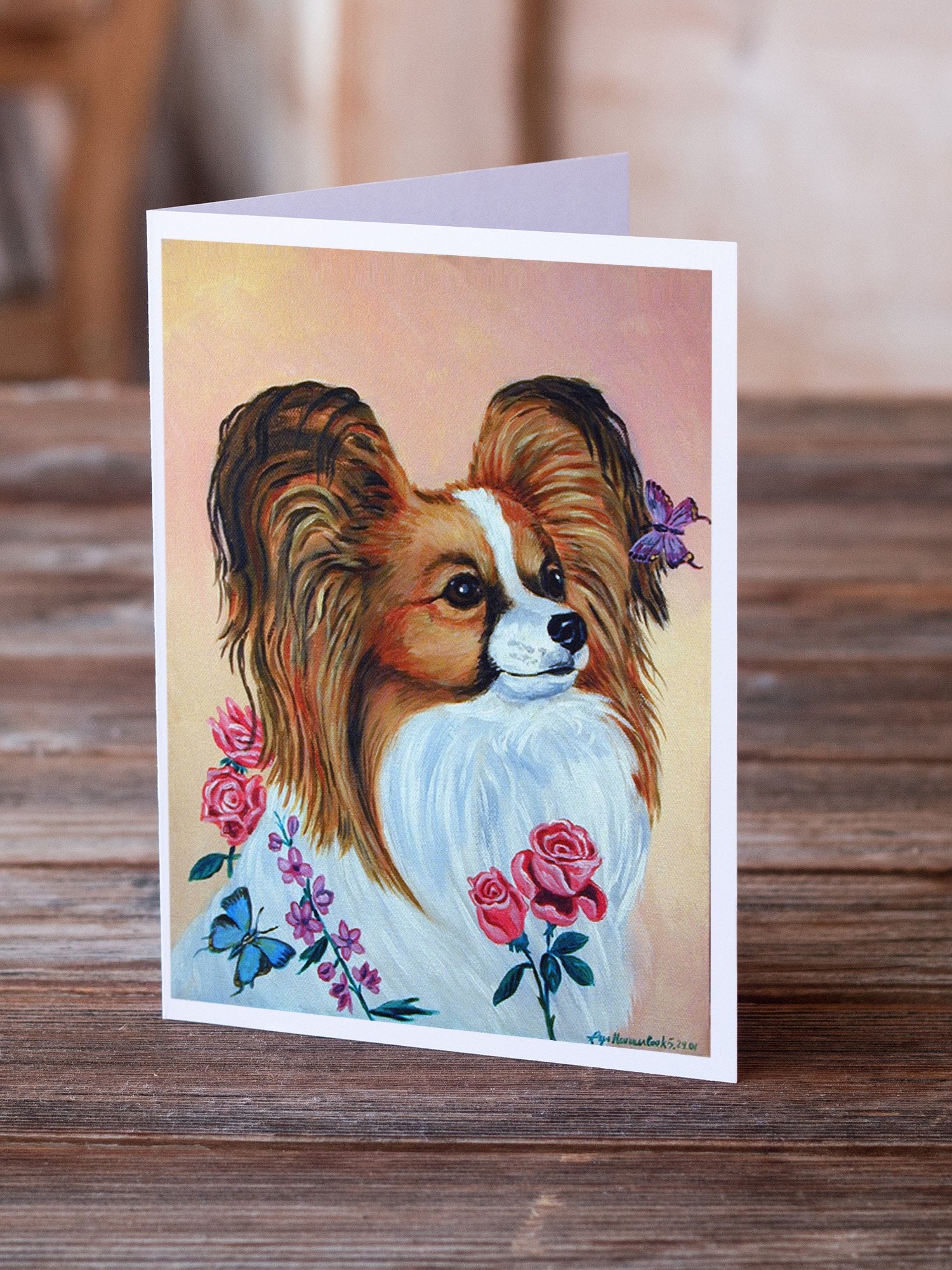 Papillon Rose  Greeting Cards and Envelopes Pack of 8 - the-store.com