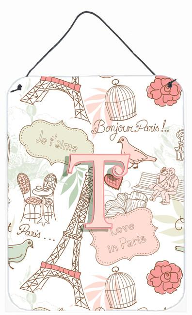 Letter T Love in Paris Pink Wall or Door Hanging Prints CJ2002-TDS1216 by Caroline&#39;s Treasures