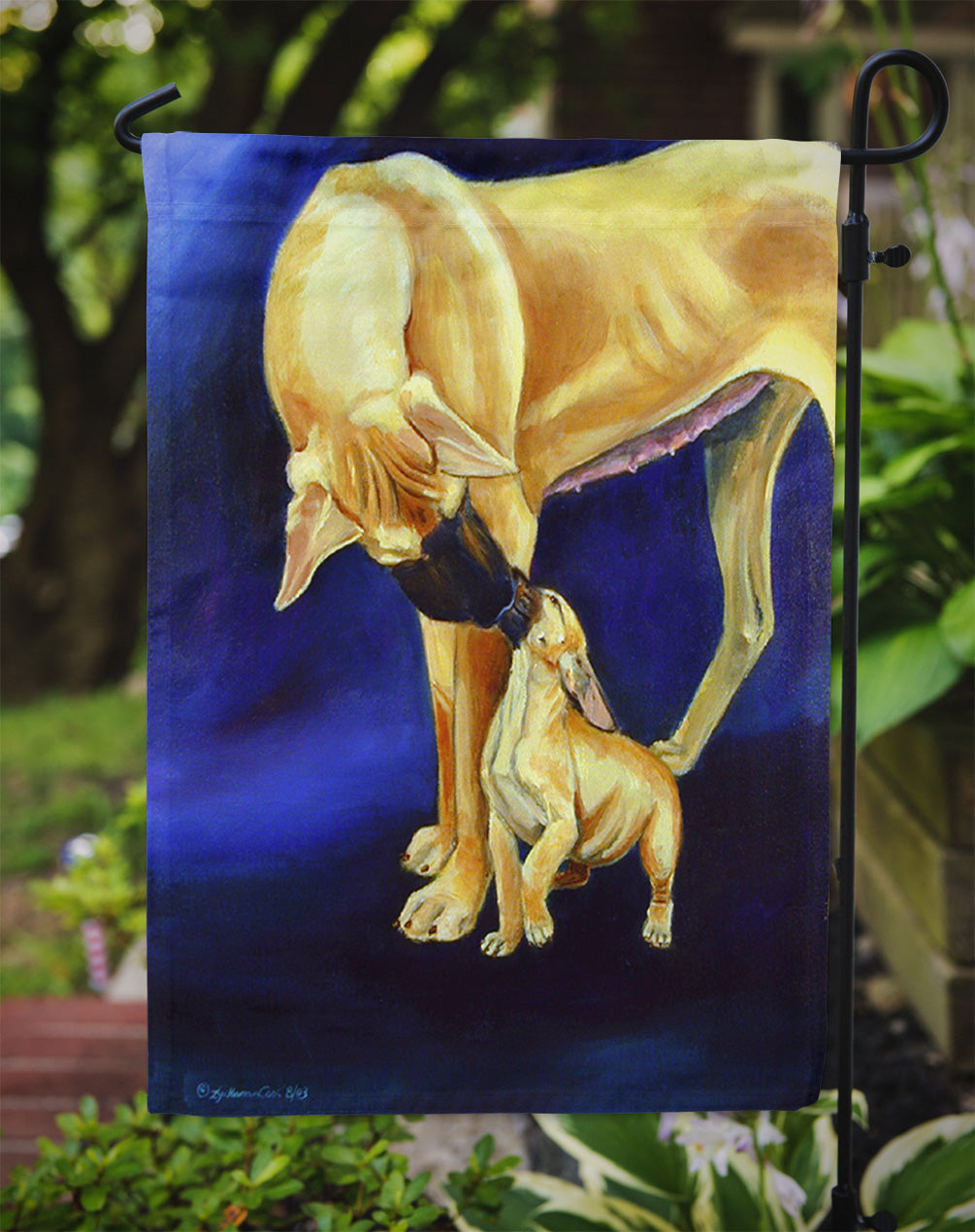 Natural Fawn Great Dane with Puppy Flag Garden Size
