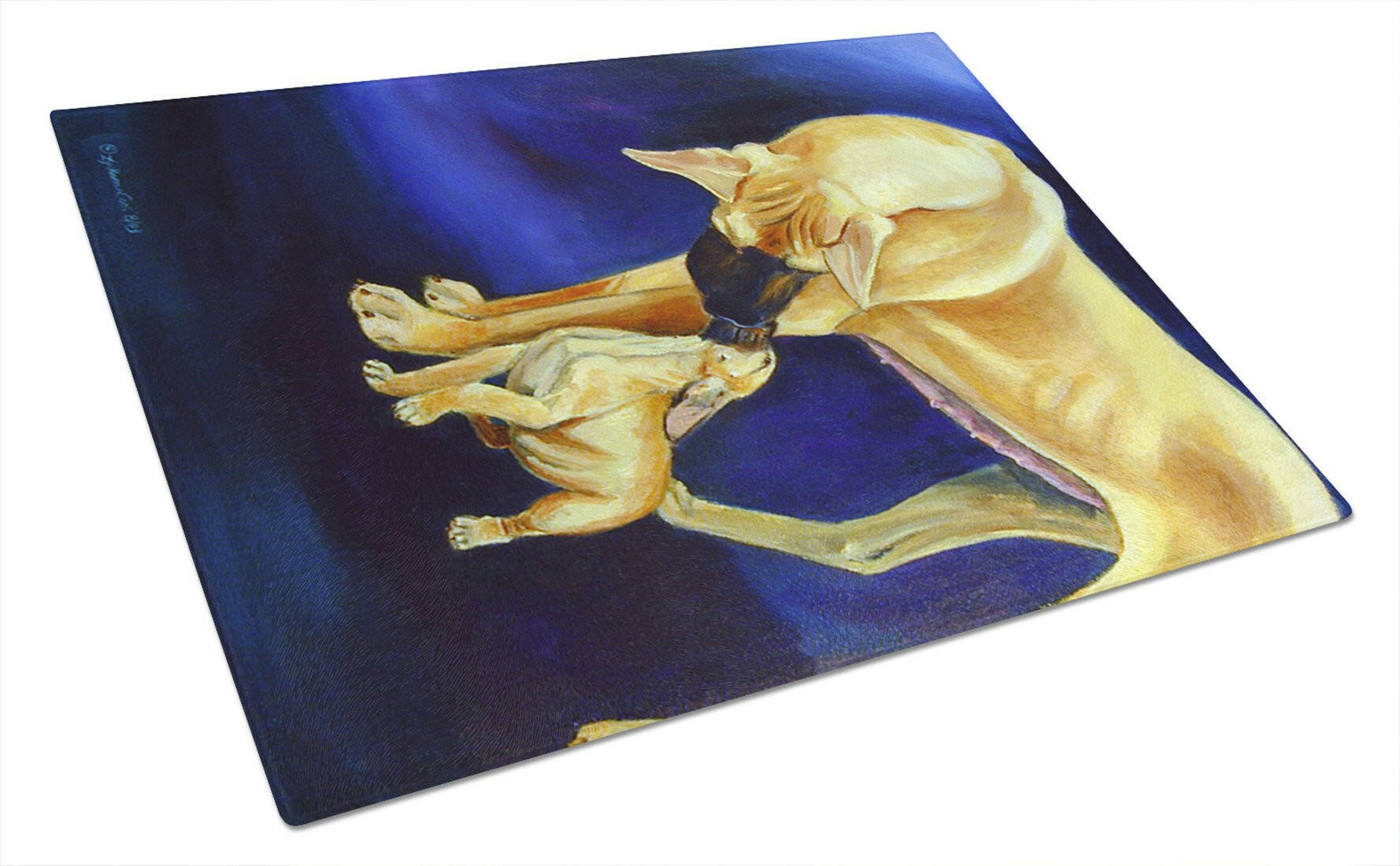 Natural Fawn Great Dane with Puppy Glass Cutting Board Large by Caroline's Treasures
