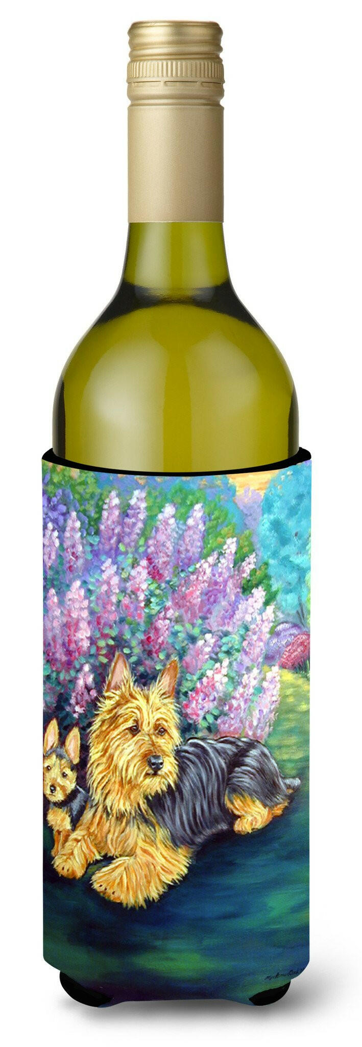 Australian Terrier and Puppy Wine Bottle Beverage Insulator Beverage Insulator Hugger by Caroline&#39;s Treasures
