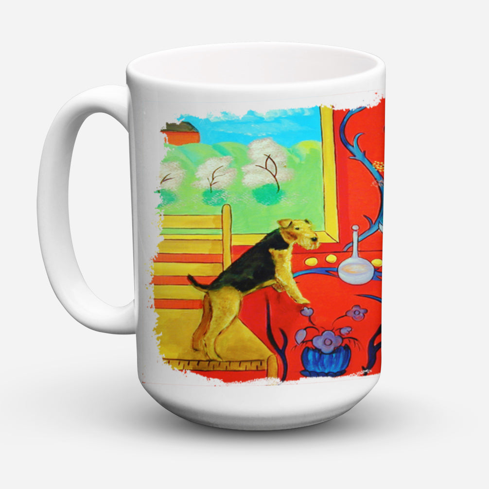 Airedale Terrier with lady in the kitchen Dishwasher Safe Microwavable Ceramic Coffee Mug 15 ounce 7212CM15  the-store.com.