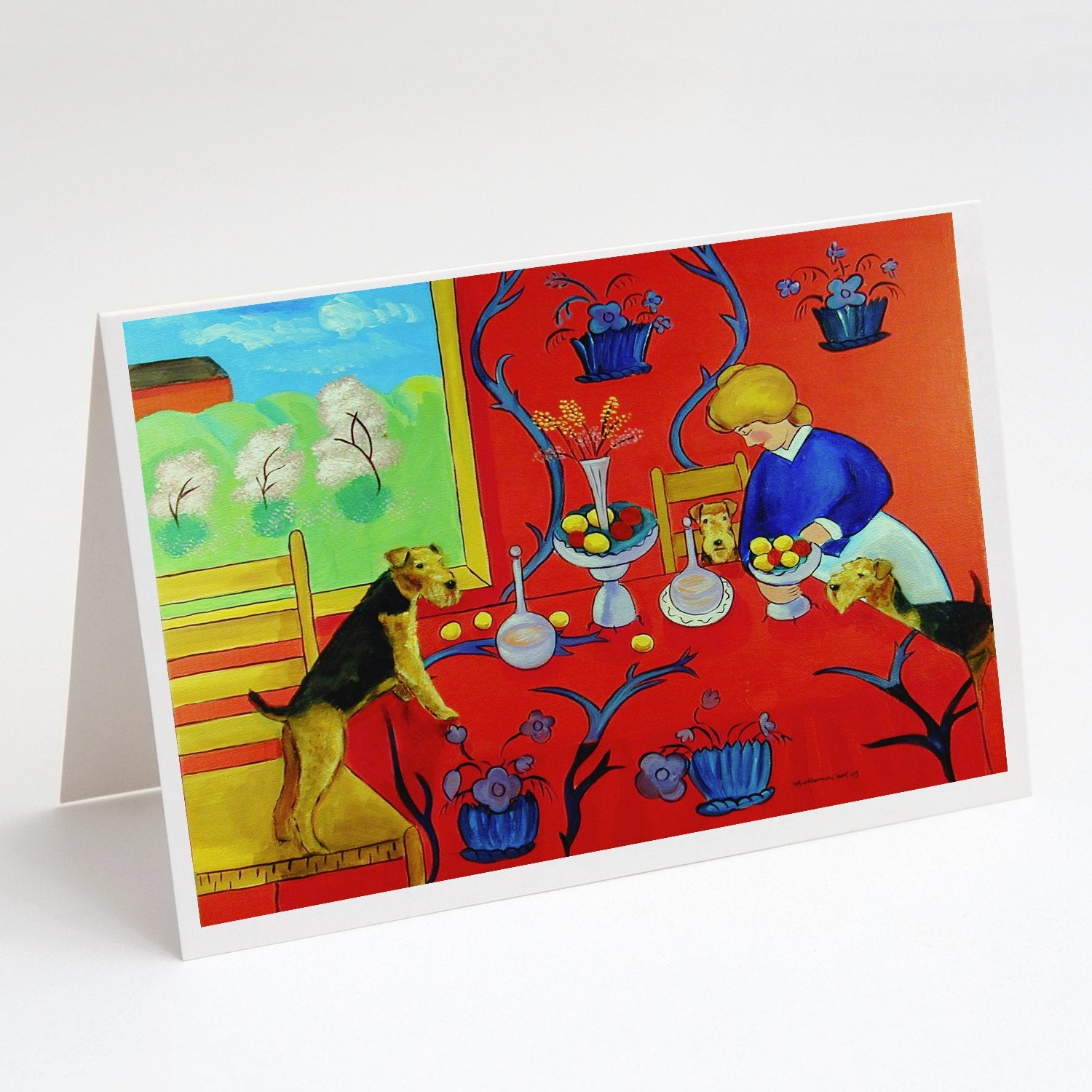 Buy this Airedale Terrier with lady in the kitchen Greeting Cards and Envelopes Pack of 8