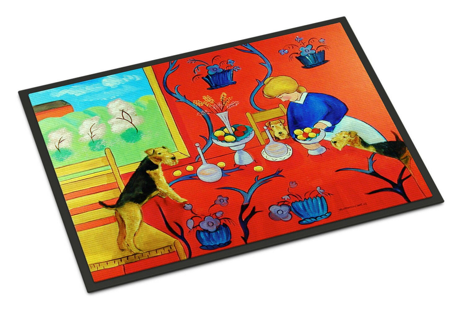 Airedale Terrier with lady in the kitchen Indoor or Outdoor Mat 24x36 Doormat - the-store.com