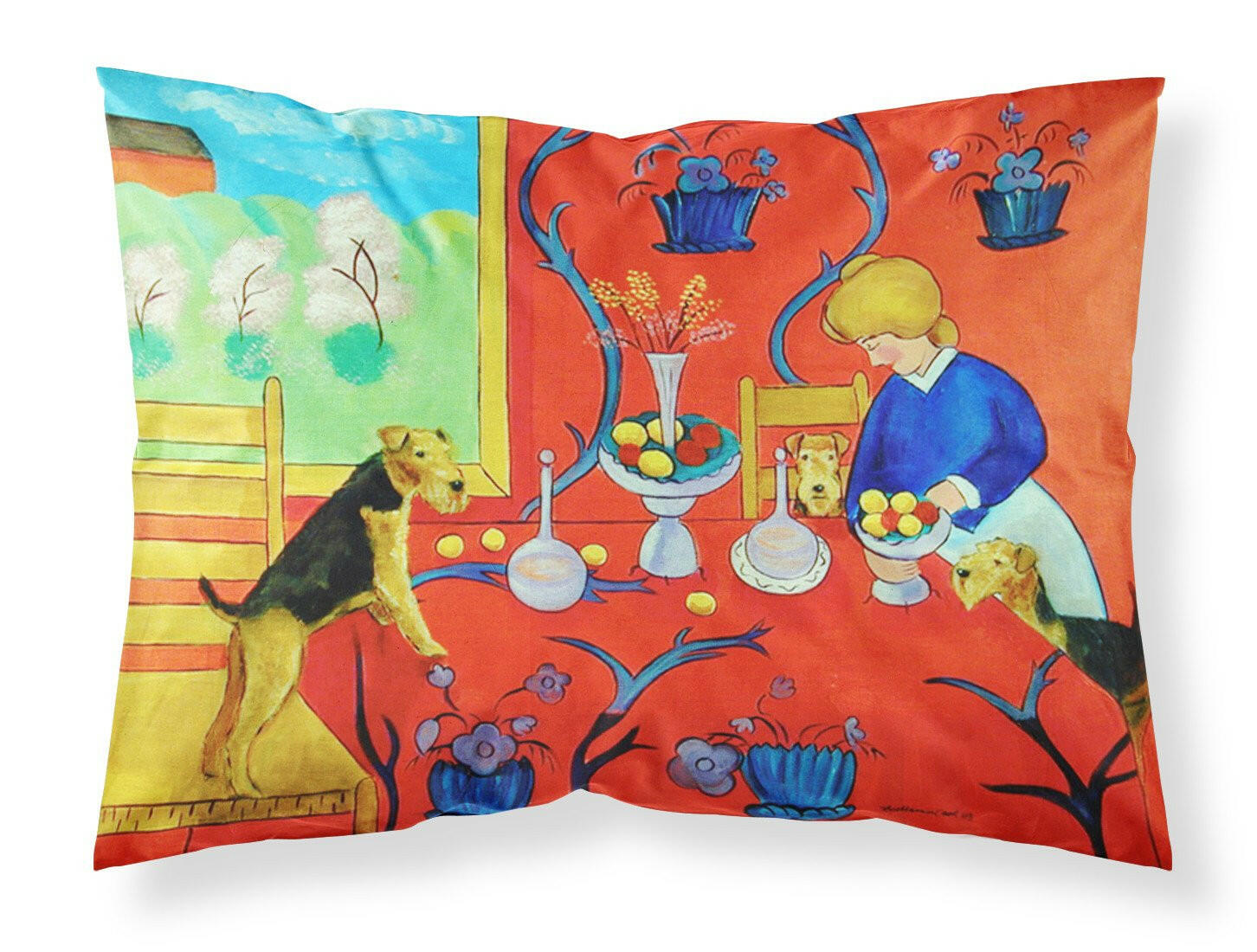 Airedale Terrier with lady Moisture wicking Fabric standard pillowcase by Caroline's Treasures