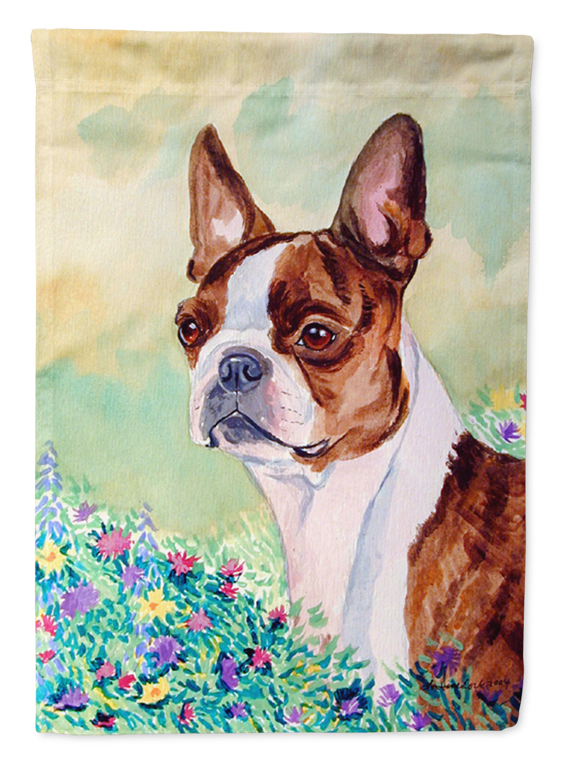 Red and White Boston Terrier Flag Canvas House Size
