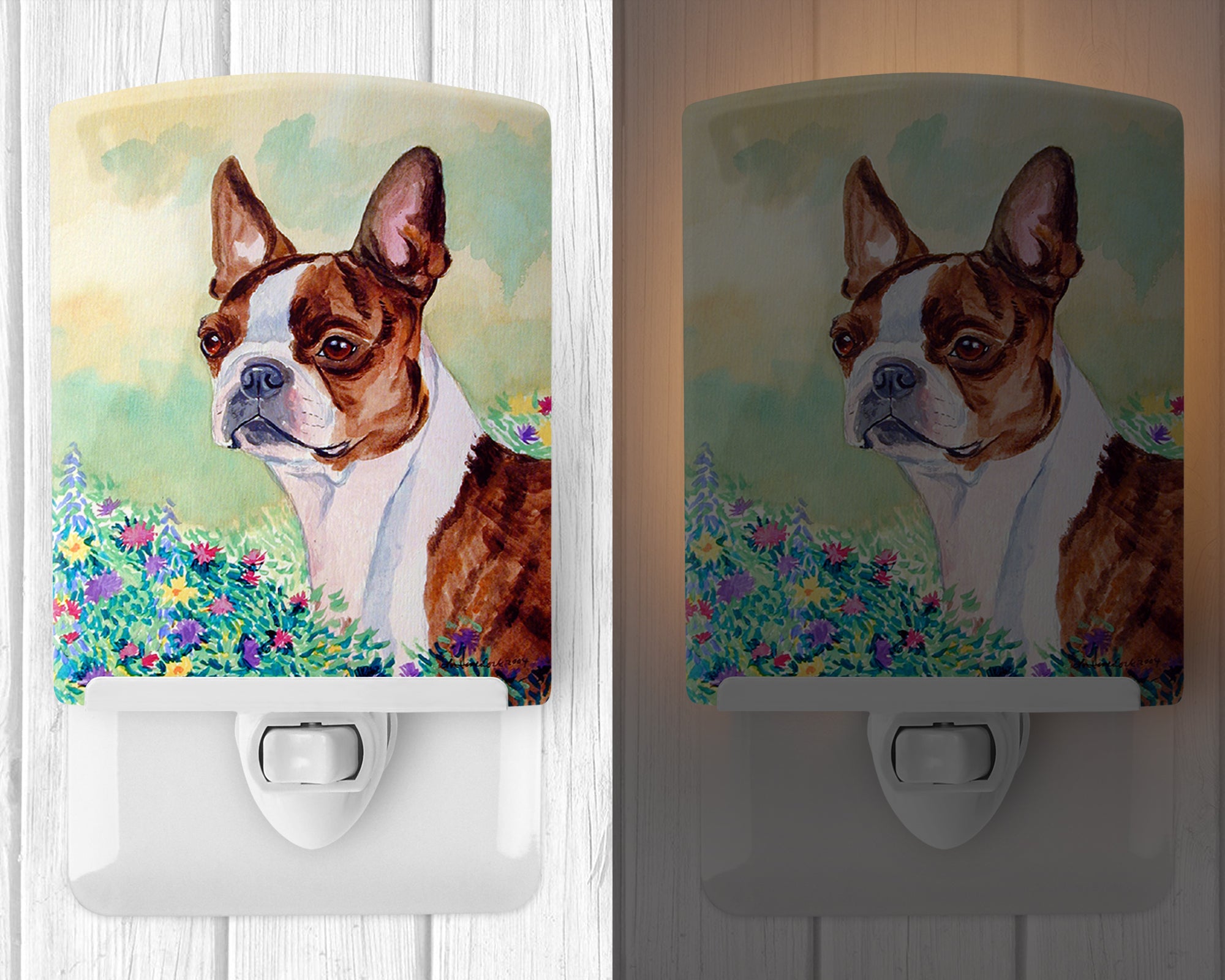 Red and White Boston Terrier Ceramic Night Light 7222CNL - the-store.com