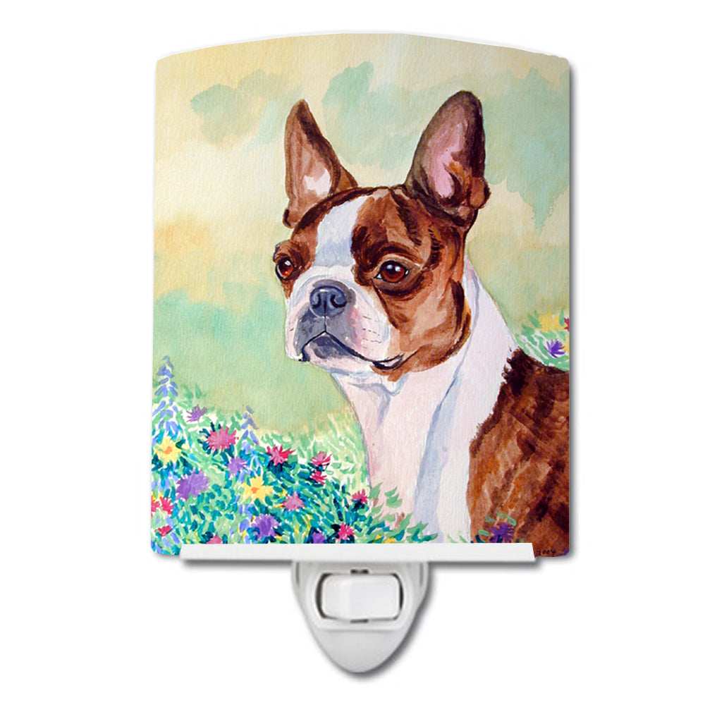 Red and White Boston Terrier Ceramic Night Light 7222CNL - the-store.com