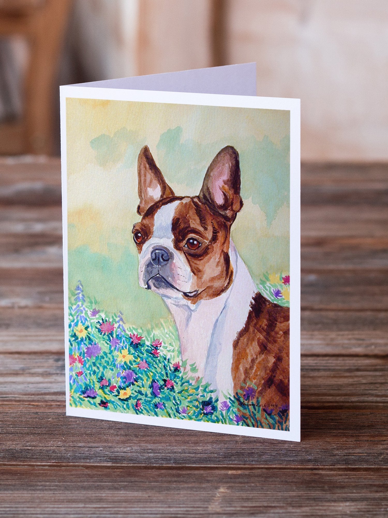 Buy this Red and White Boston Terrier  Greeting Cards and Envelopes Pack of 8