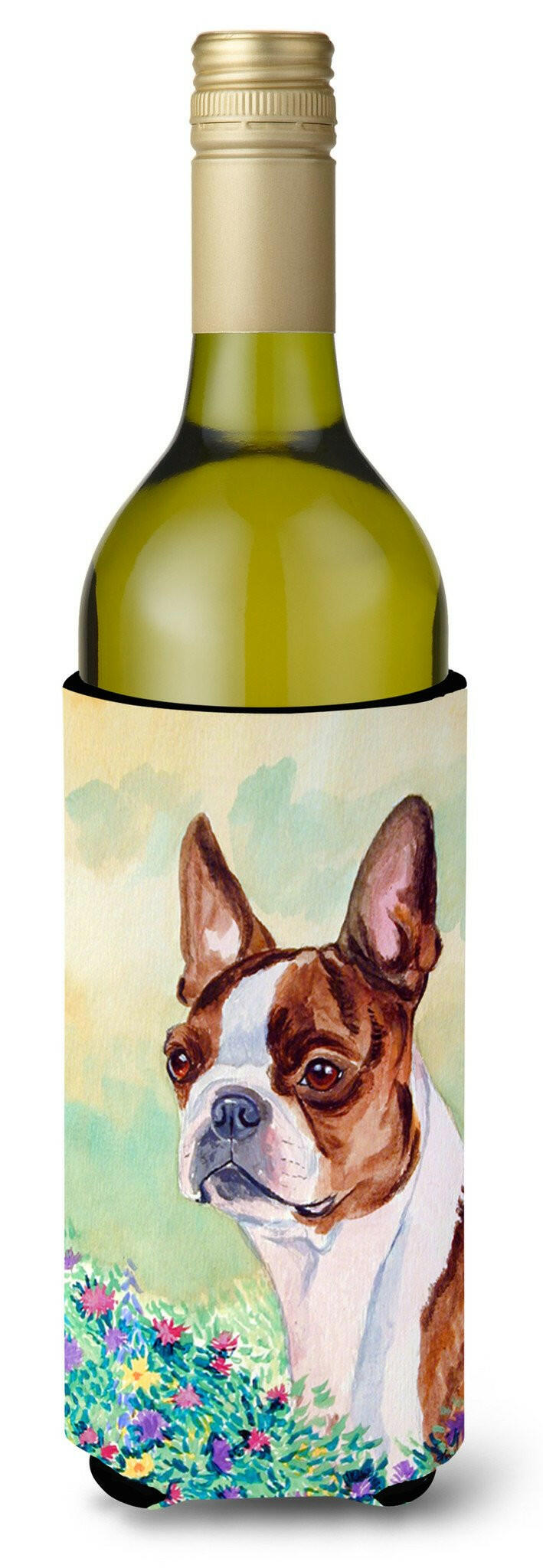 Red and White Boston Terrier Wine Bottle Beverage Insulator Beverage Insulator Hugger by Caroline&#39;s Treasures