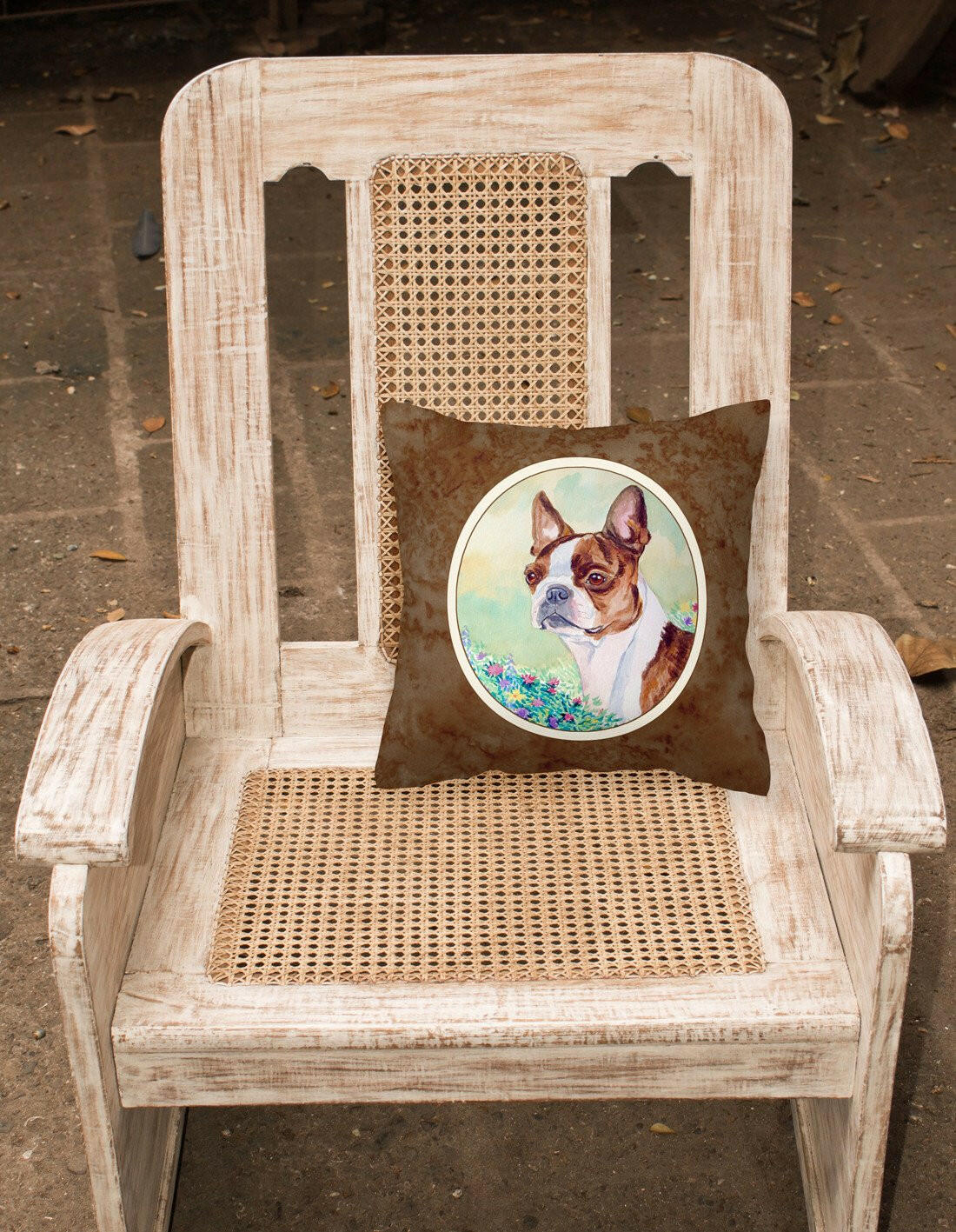 Red and White Boston Terrier Fabric Decorative Pillow 7222PW1414 - the-store.com