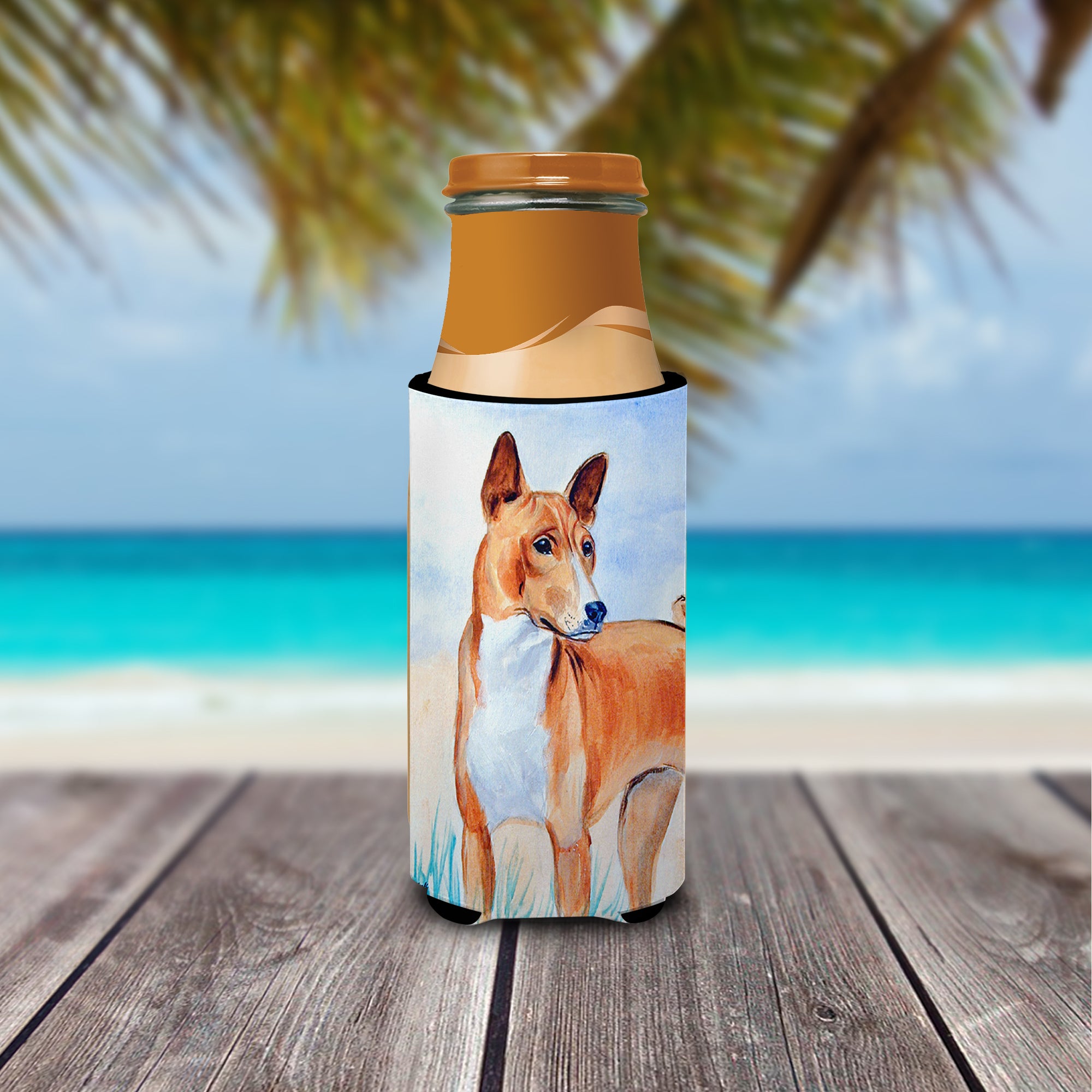 Red and White Basenji Ultra Beverage Insulators for slim cans 7223MUK.