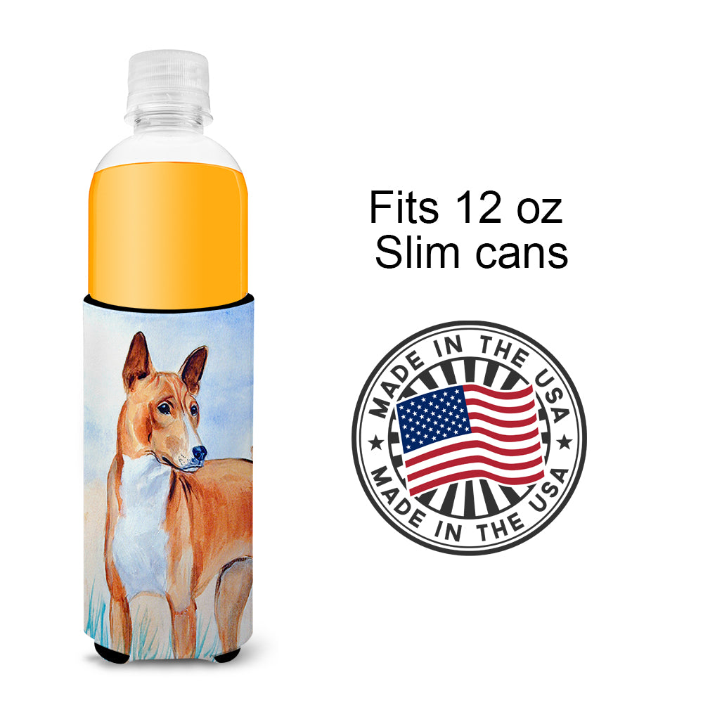 Red and White Basenji Ultra Beverage Insulators for slim cans 7223MUK