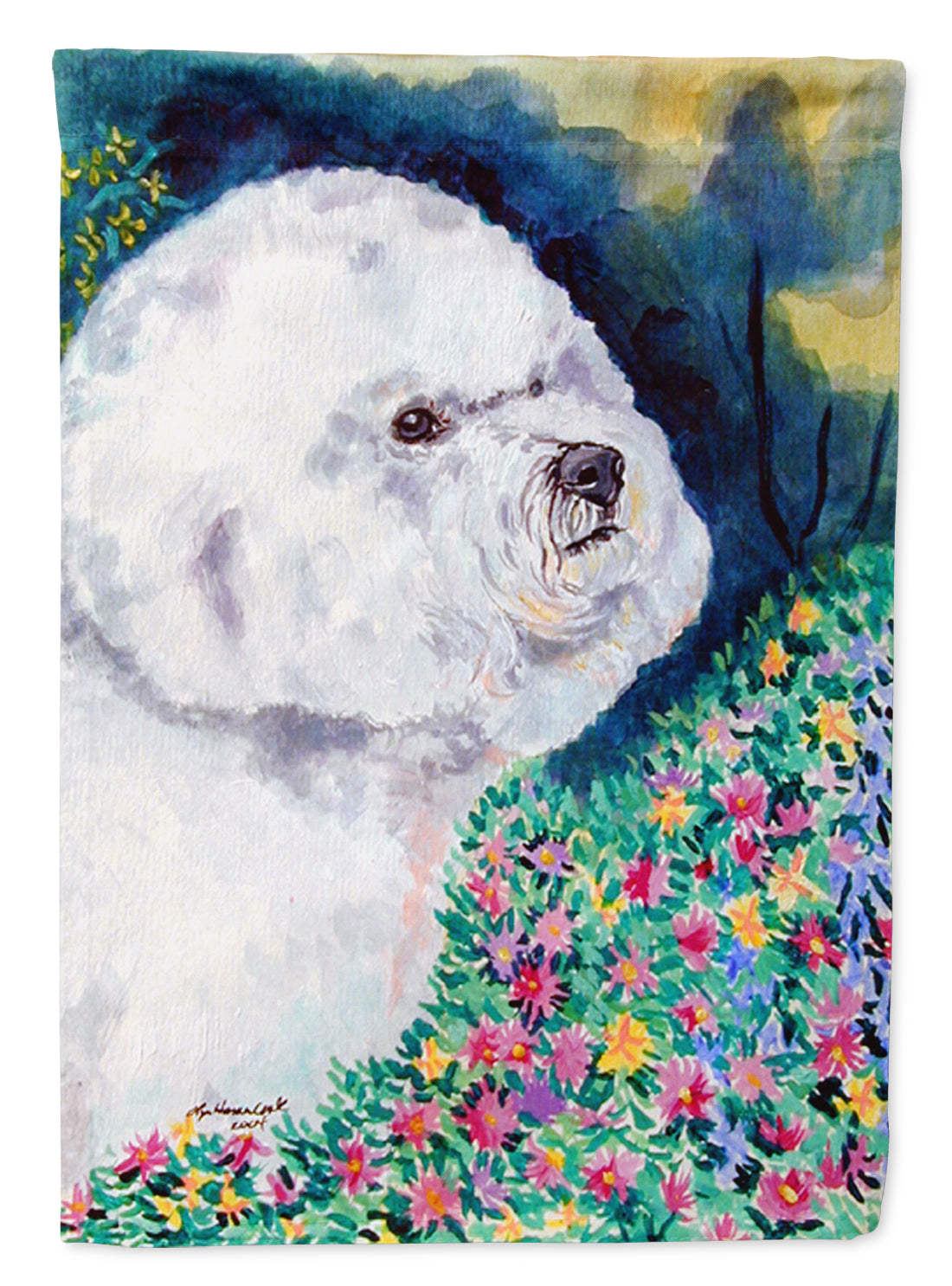 Bichon Frise in the flowers Flag Garden Size