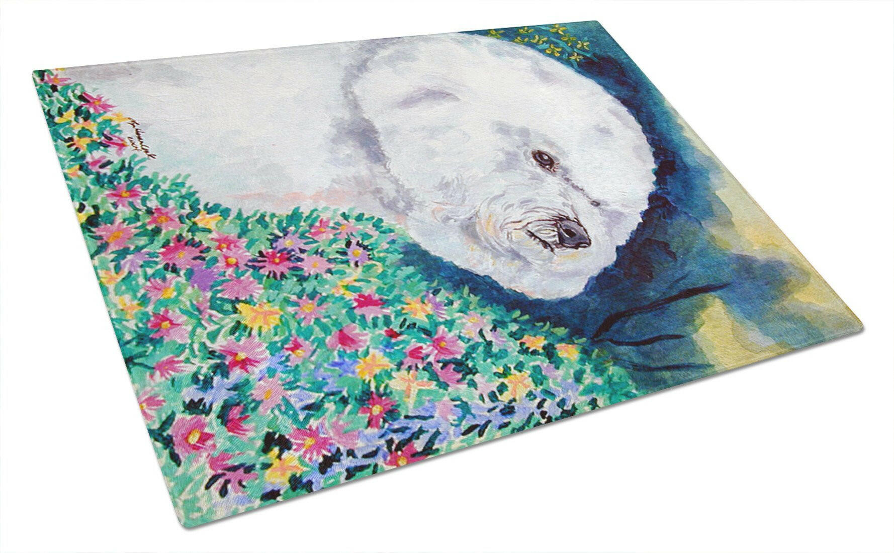 Bichon Frise in the flowers Glass Cutting Board Large by Caroline's Treasures