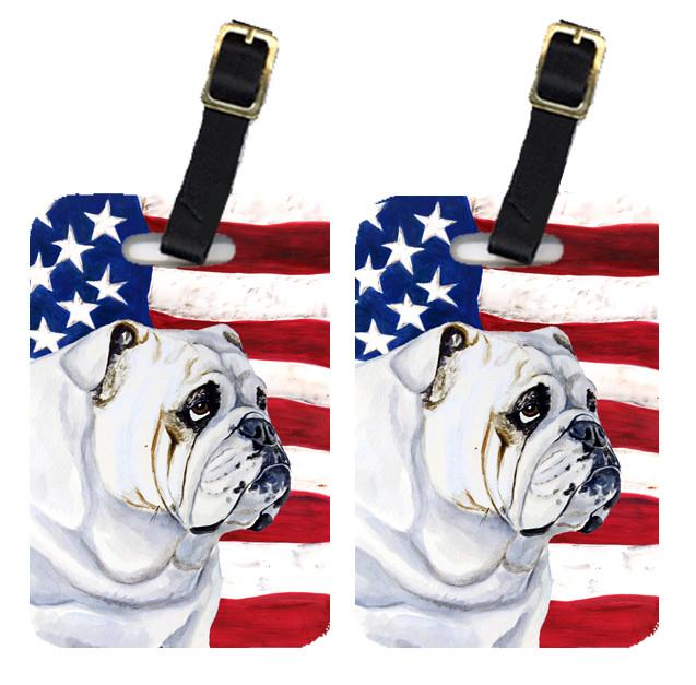 Pair of USA American Flag with English Bulldog Luggage Tags LH9019BT by Caroline&#39;s Treasures