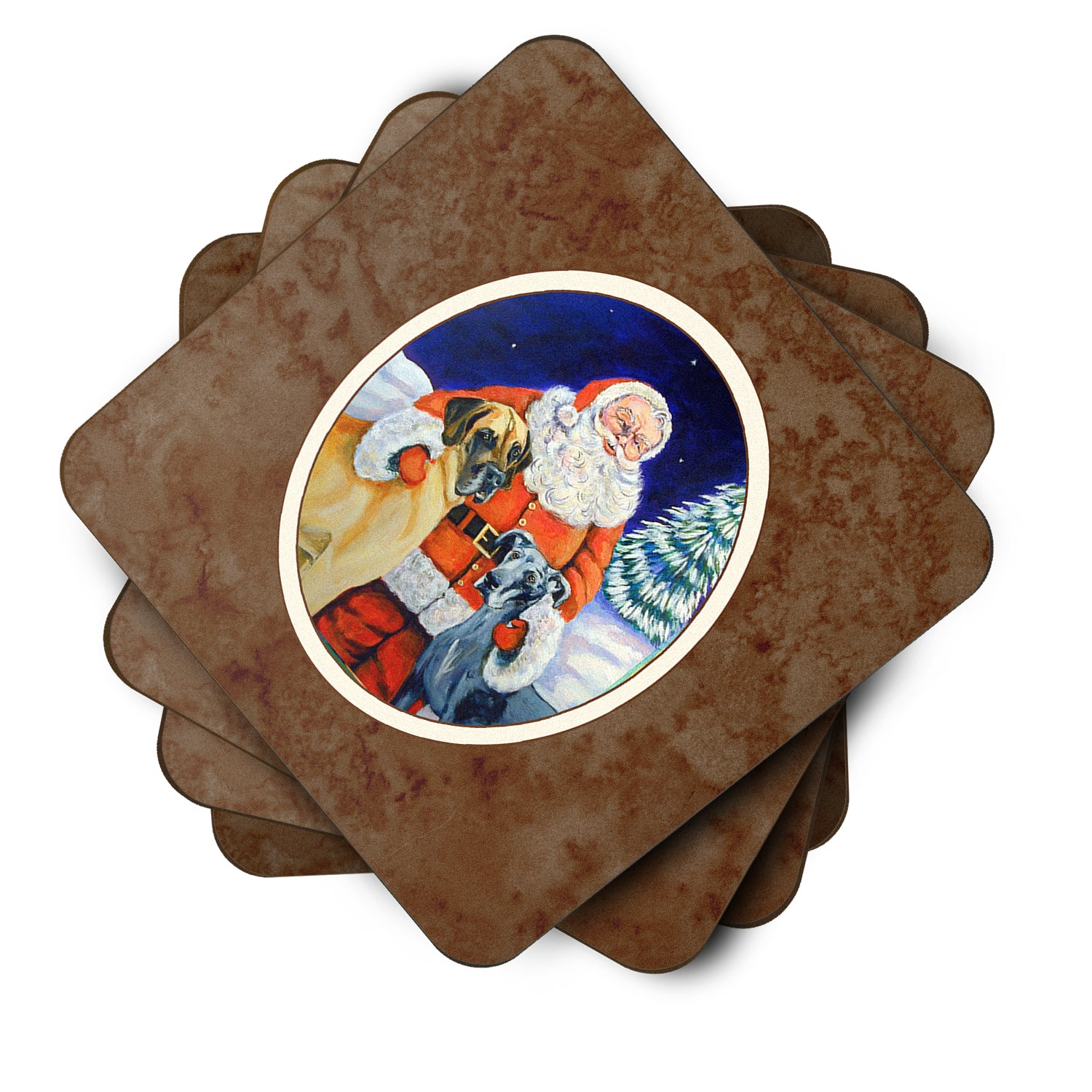 Santa Claus with Great Dane Foam Coaster Set of 4 7232FC - the-store.com