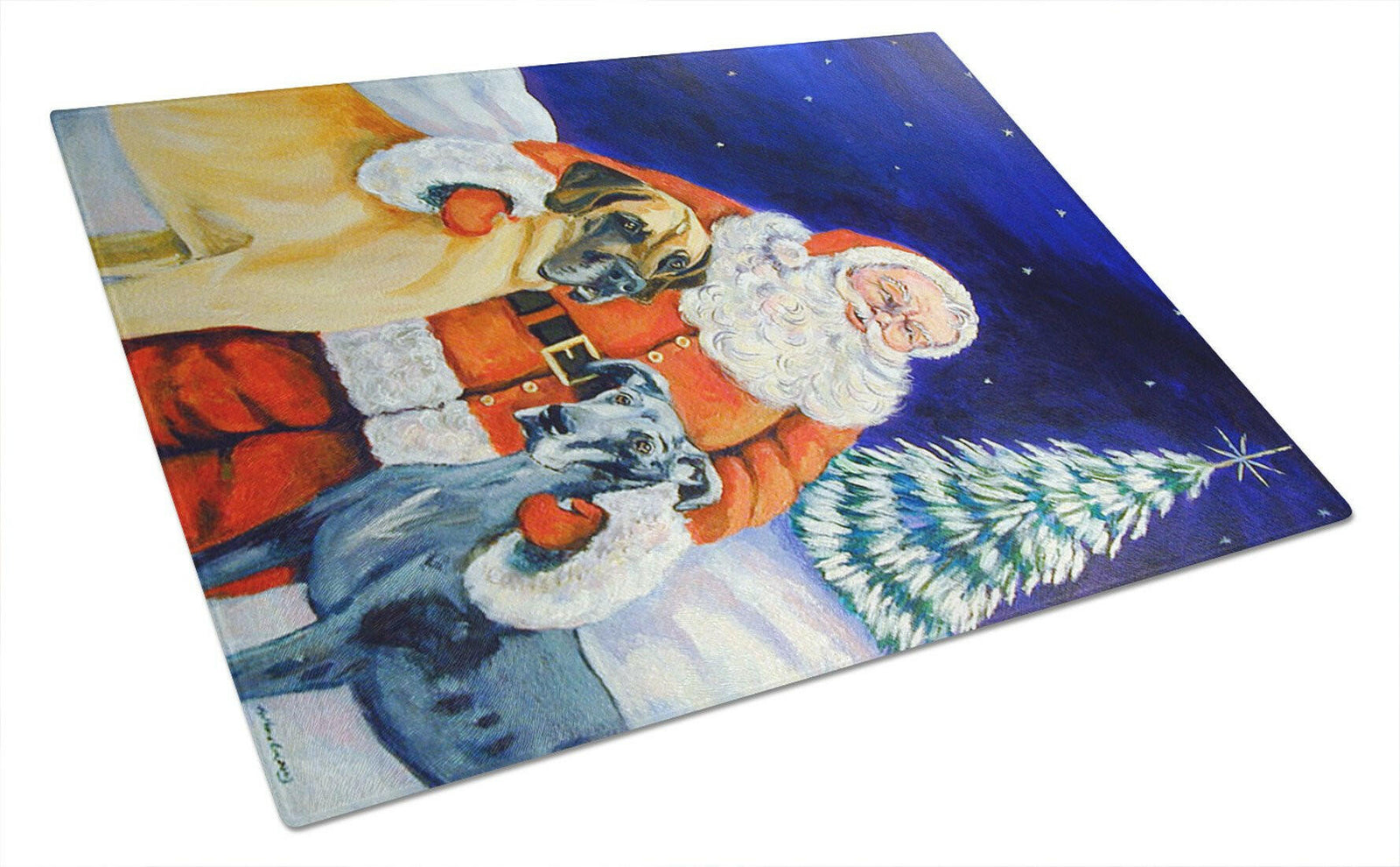 Santa Claus with Great Dane Glass Cutting Board Large by Caroline's Treasures