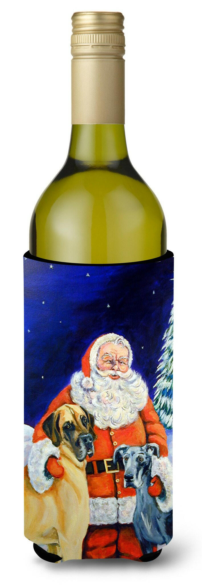 Santa Claus with Great Dane Wine Bottle Beverage Insulator Beverage Insulator Hugger by Caroline&#39;s Treasures