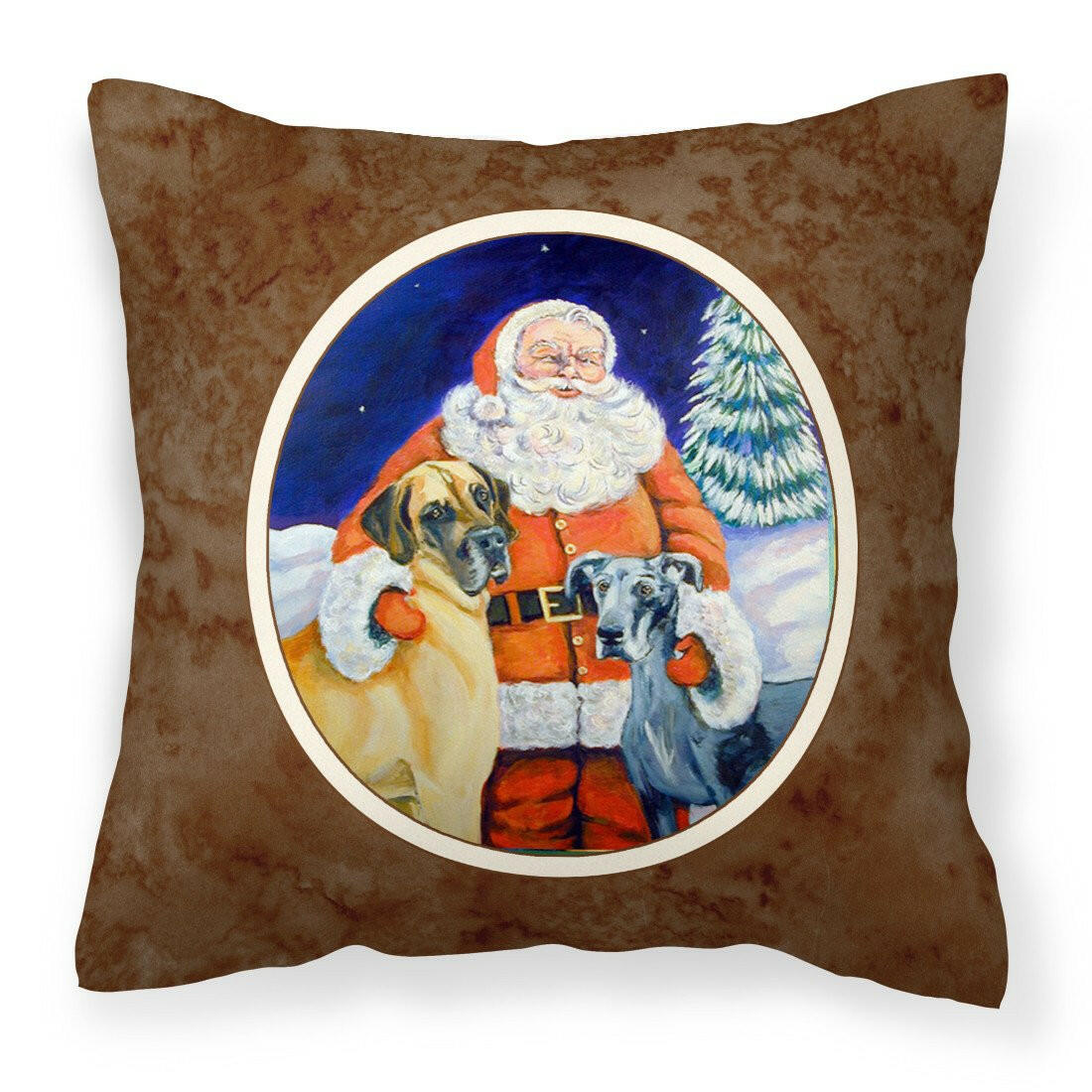 Santa Claus with Great Dane Fabric Decorative Pillow 7232PW1414 - the-store.com