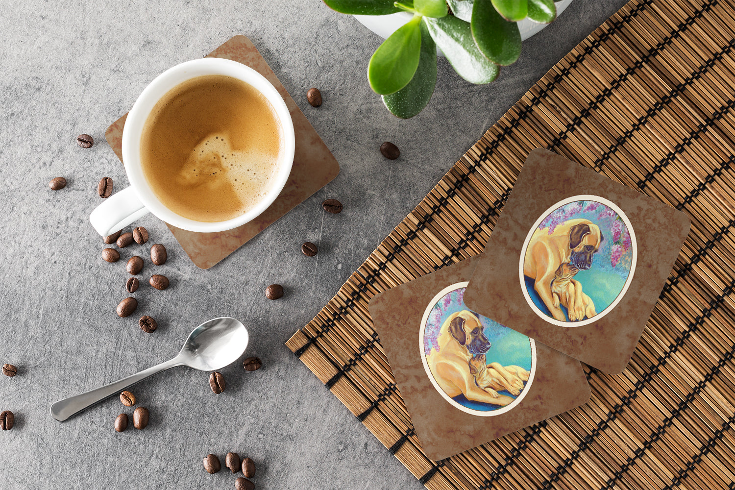 Great Dane and puppy Foam Coaster Set of 4 7233FC - the-store.com