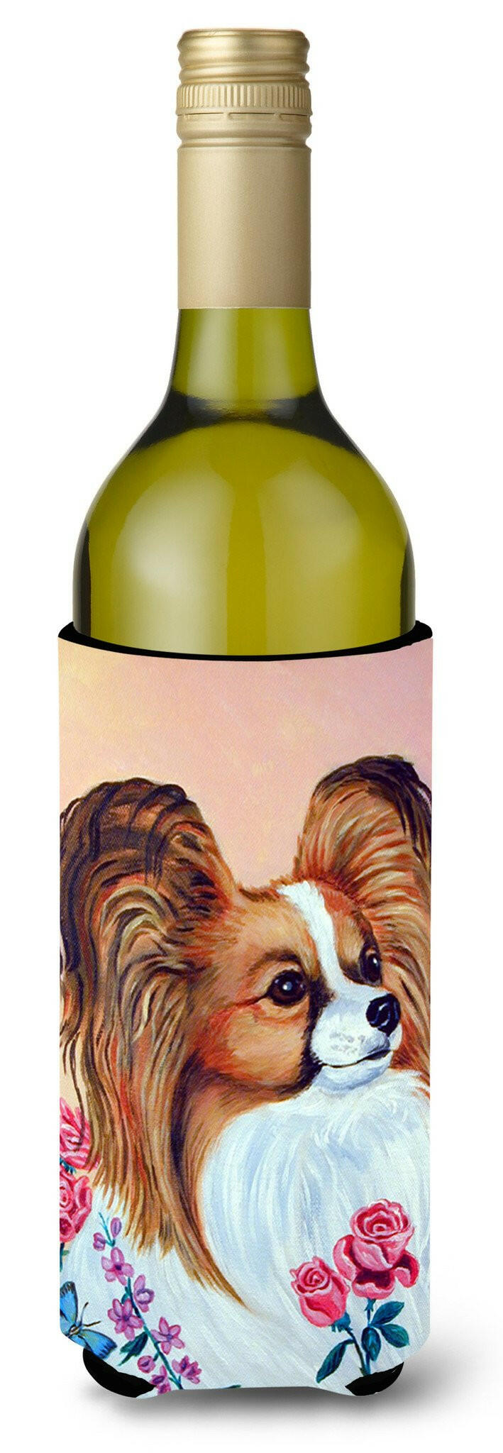Papillon Wine Bottle Beverage Insulator Beverage Insulator Hugger 7237LITERK by Caroline&#39;s Treasures