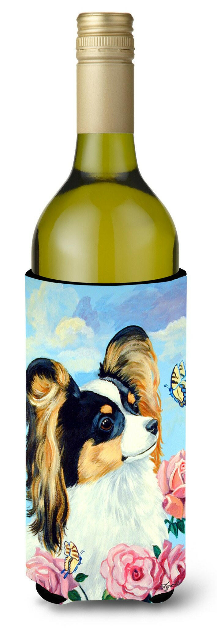 Papillon Wine Bottle Beverage Insulator Beverage Insulator Hugger 7242LITERK by Caroline&#39;s Treasures