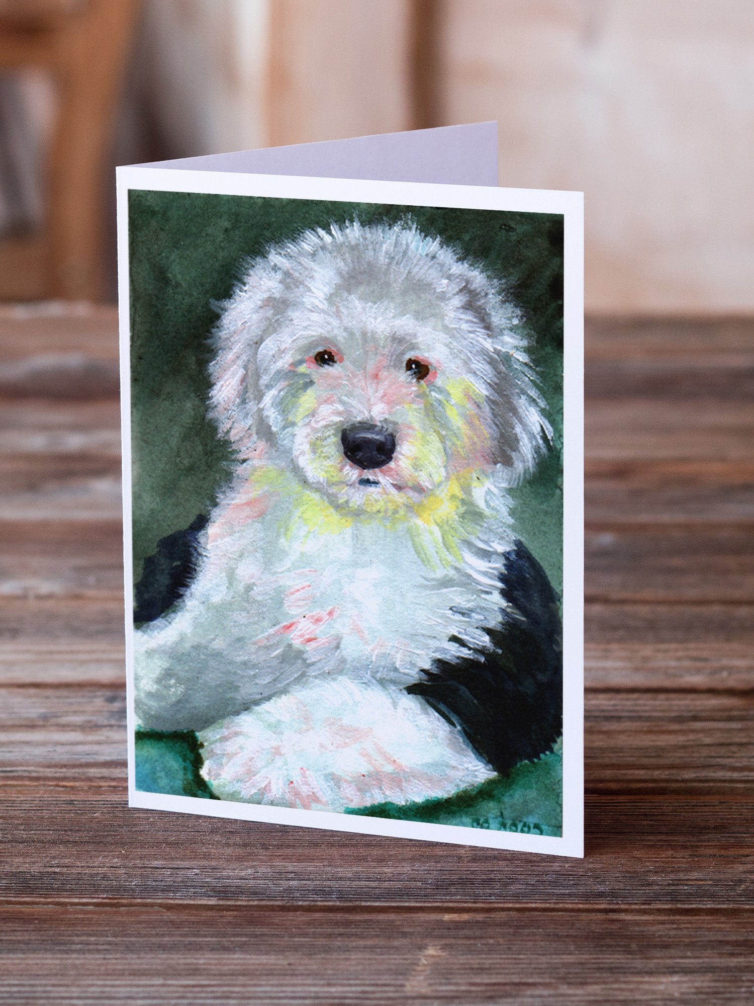 Caroline's Treasures Old English Sheepdog Greeting Cards - Blank Note Cards – 8-Pack of Artist-Designed Cards with Envelopes