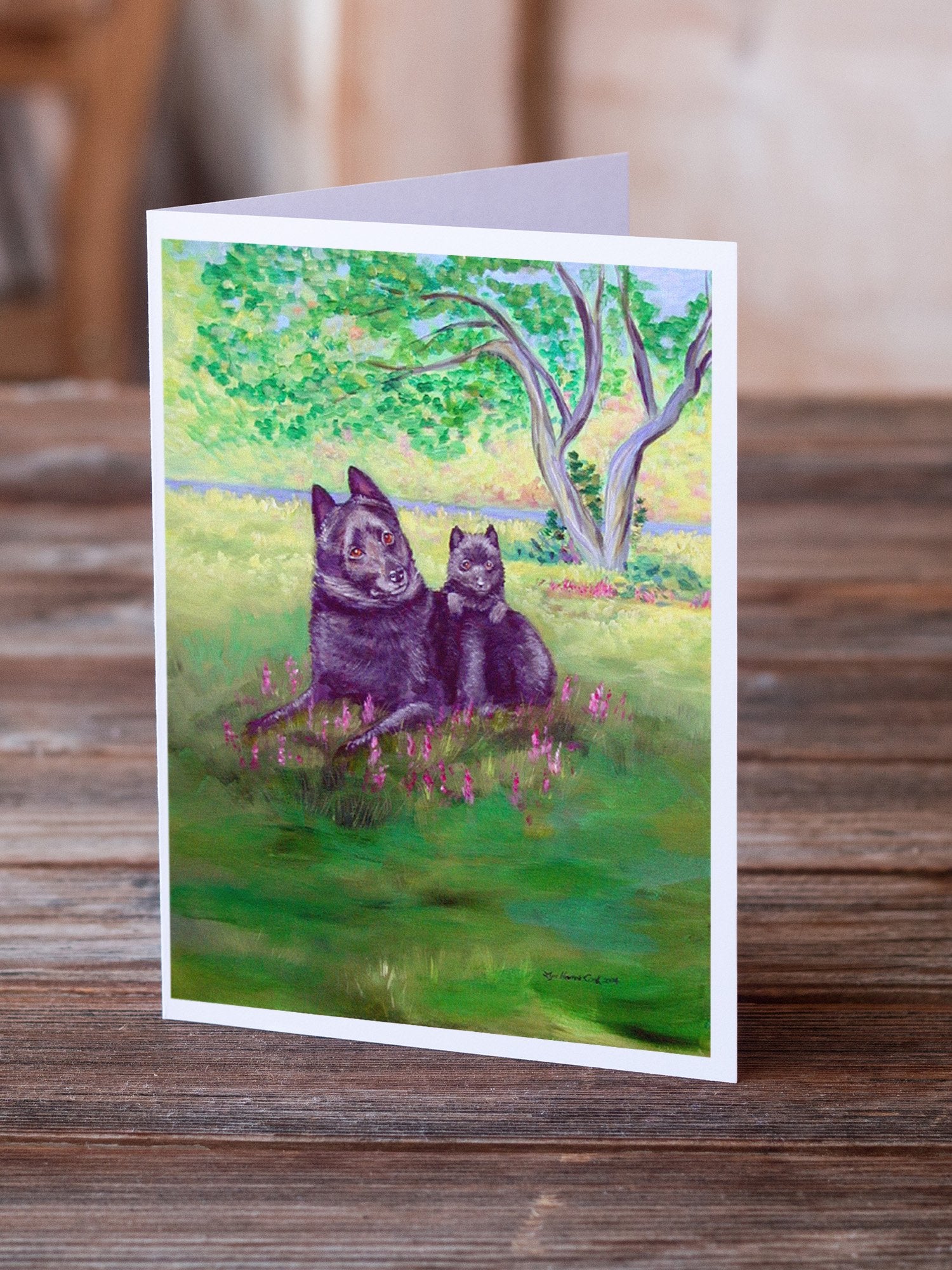 Schipperke and puppy  Greeting Cards and Envelopes Pack of 8 - the-store.com