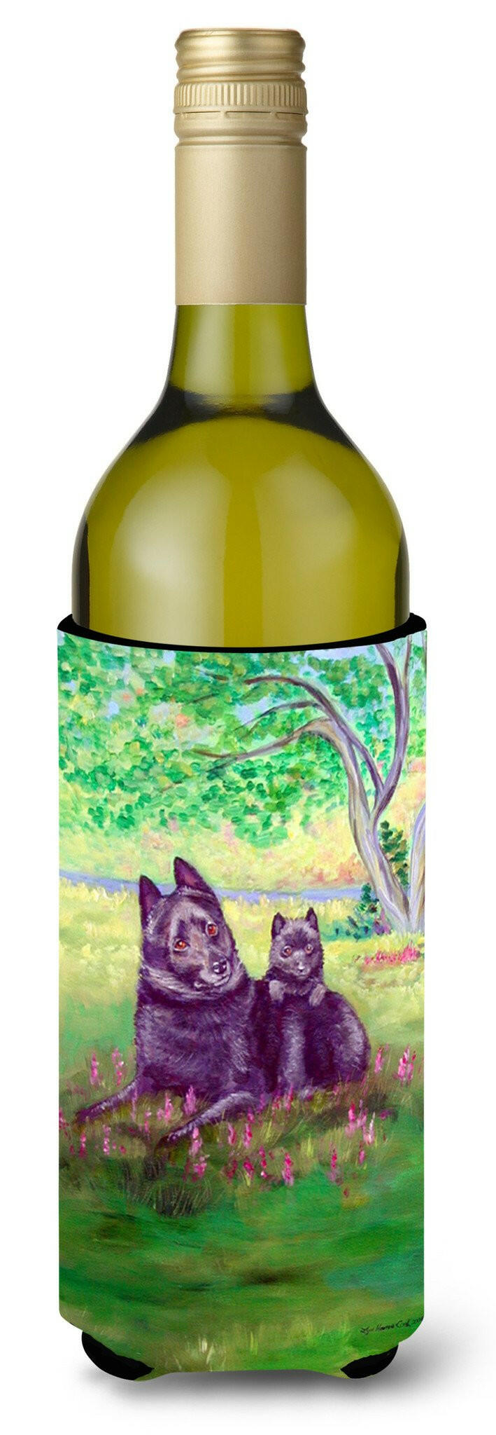 Schipperke and puppy Wine Bottle Beverage Insulator Beverage Insulator Hugger by Caroline&#39;s Treasures