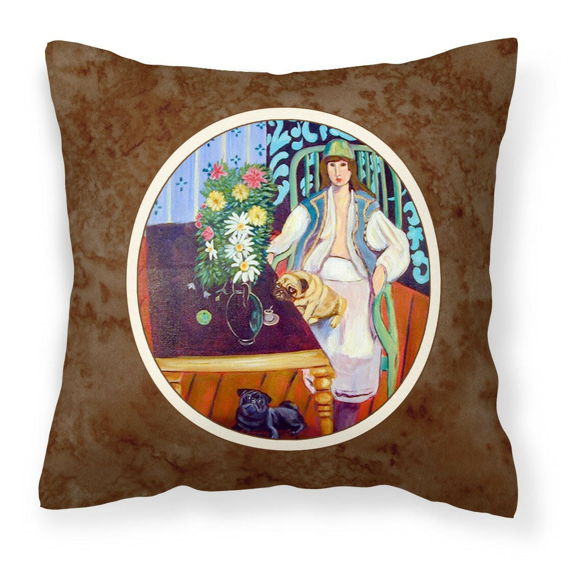 Lady with her Pug Fabric Decorative Pillow 7265PW1414 - the-store.com