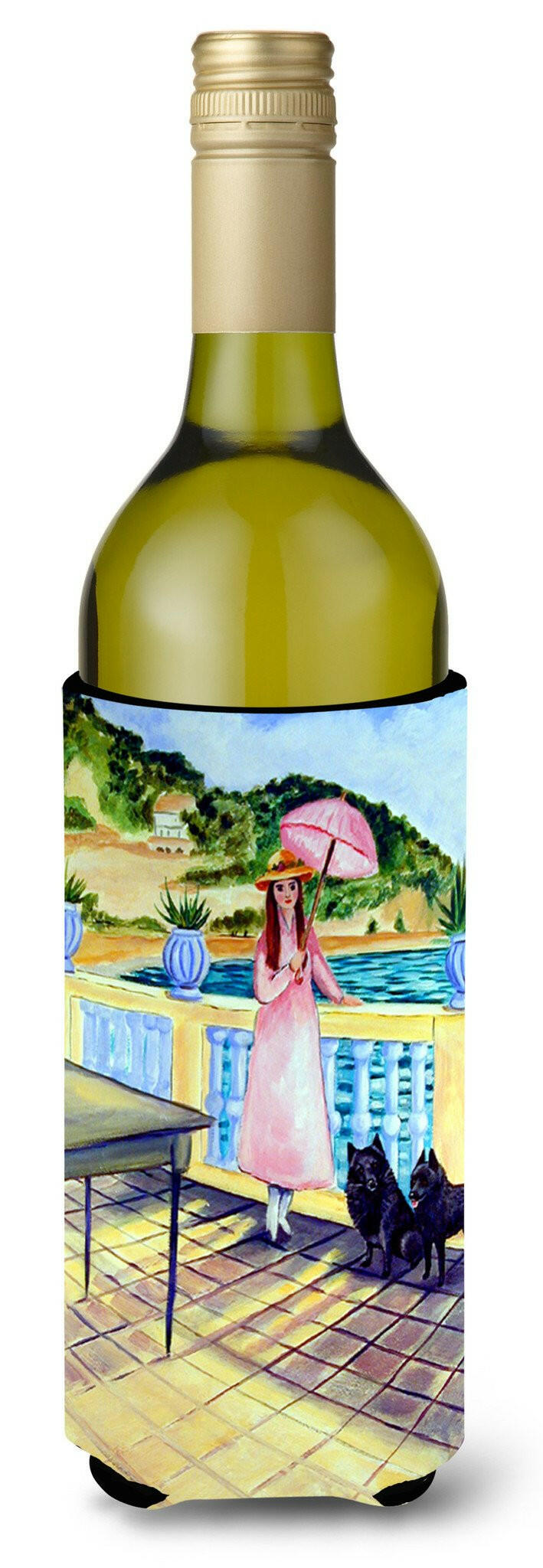 Lady with her Schipperke Wine Bottle Beverage Insulator Beverage Insulator Hugger by Caroline&#39;s Treasures
