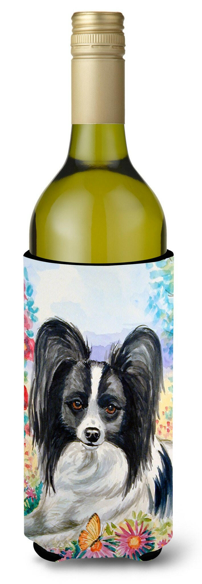 Papillon Wine Bottle Beverage Insulator Beverage Insulator Hugger 7273LITERK by Caroline&#39;s Treasures