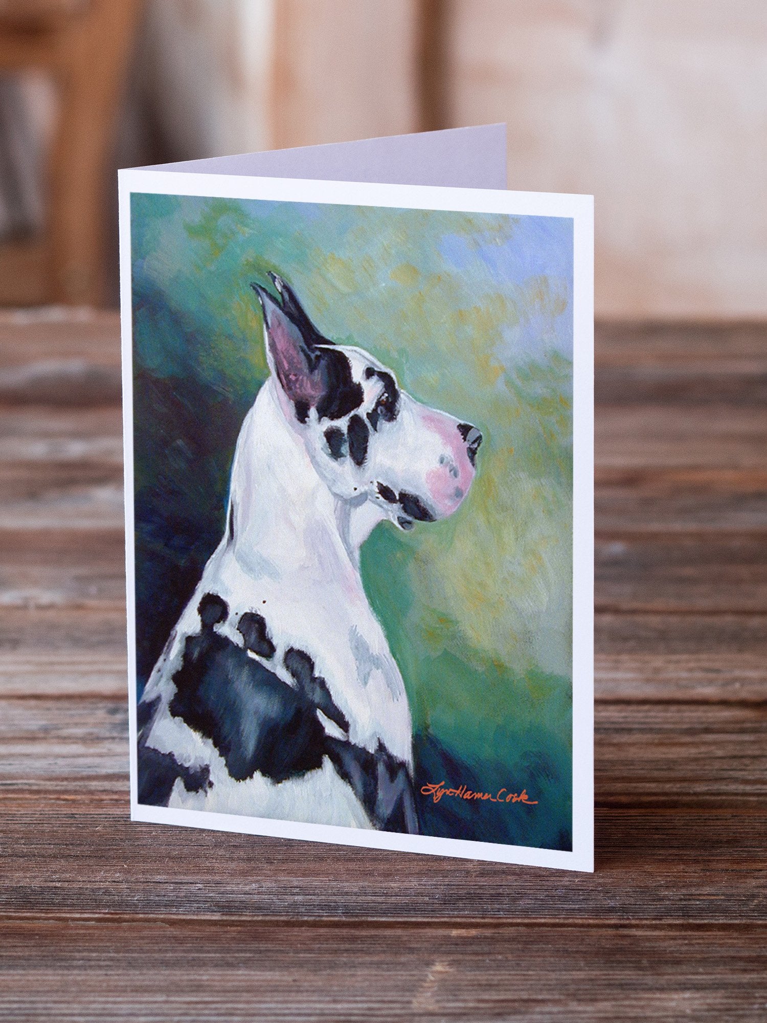 Harlequin Great Dane  Greeting Cards and Envelopes Pack of 8 - the-store.com