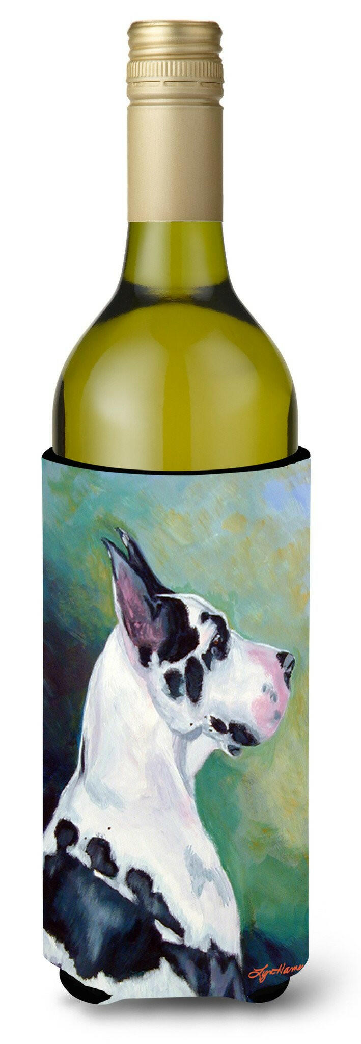 Harlequin Great Dane Wine Bottle Beverage Insulator Beverage Insulator Hugger by Caroline&#39;s Treasures