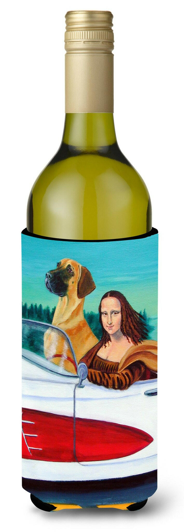 Great Dane with Mona Lisa Wine Bottle Beverage Insulator Beverage Insulator Hugger by Caroline&#39;s Treasures