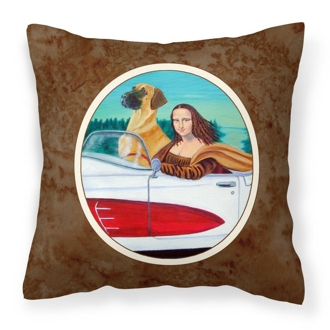 Great Dane with Mona Lisa Fabric Decorative Pillow 7282PW1414 - the-store.com